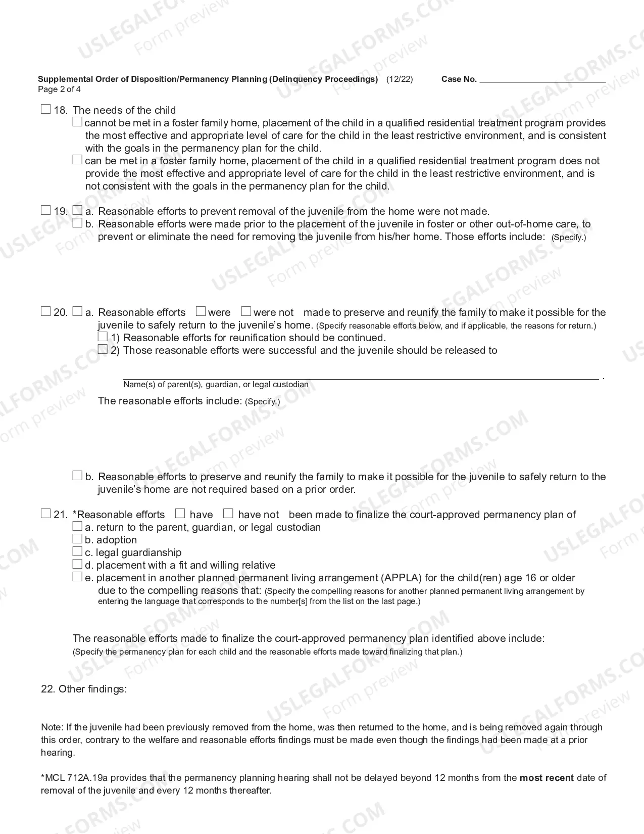 Preview Supplemental Order of Disposition (Delinquency Proceedings)