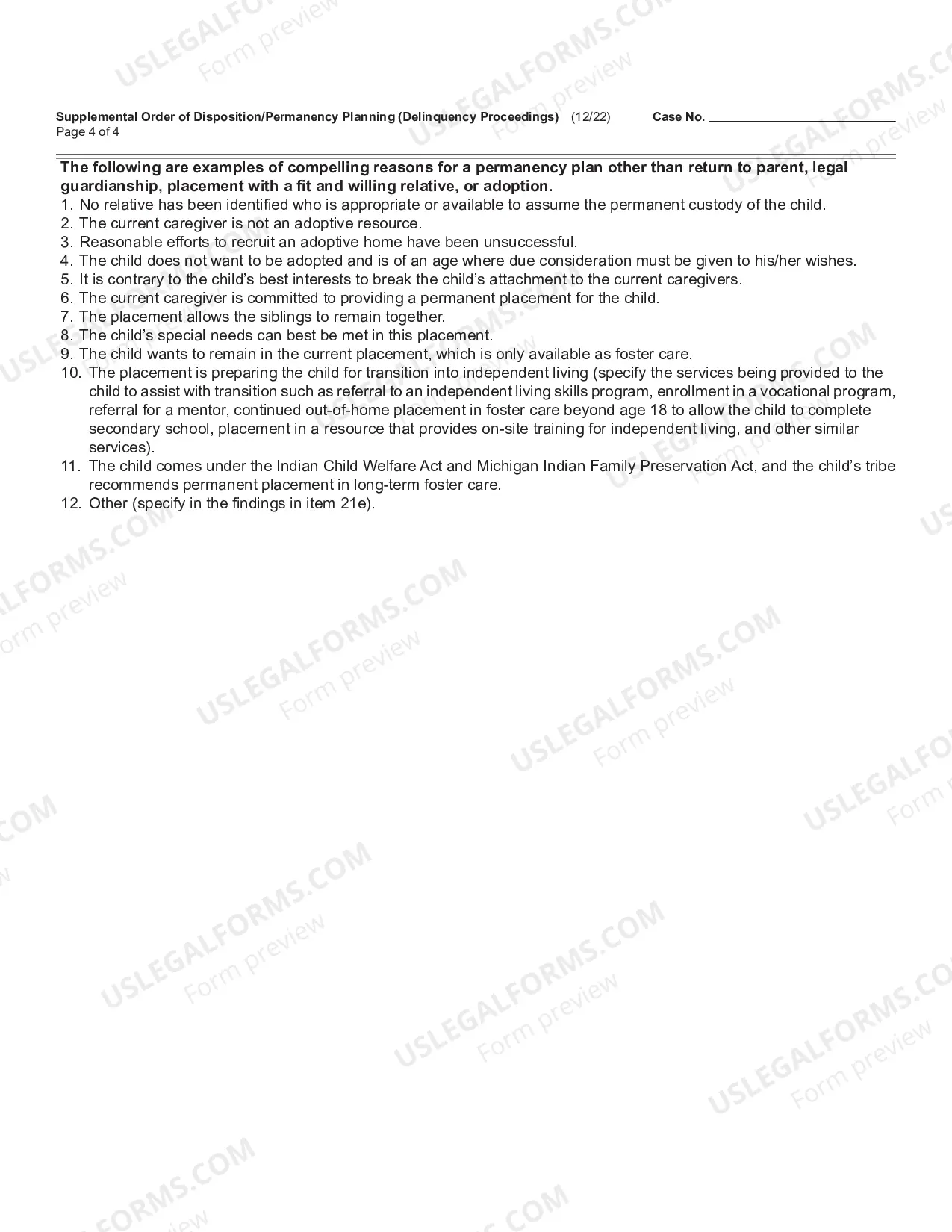 Preview Supplemental Order of Disposition (Delinquency Proceedings)