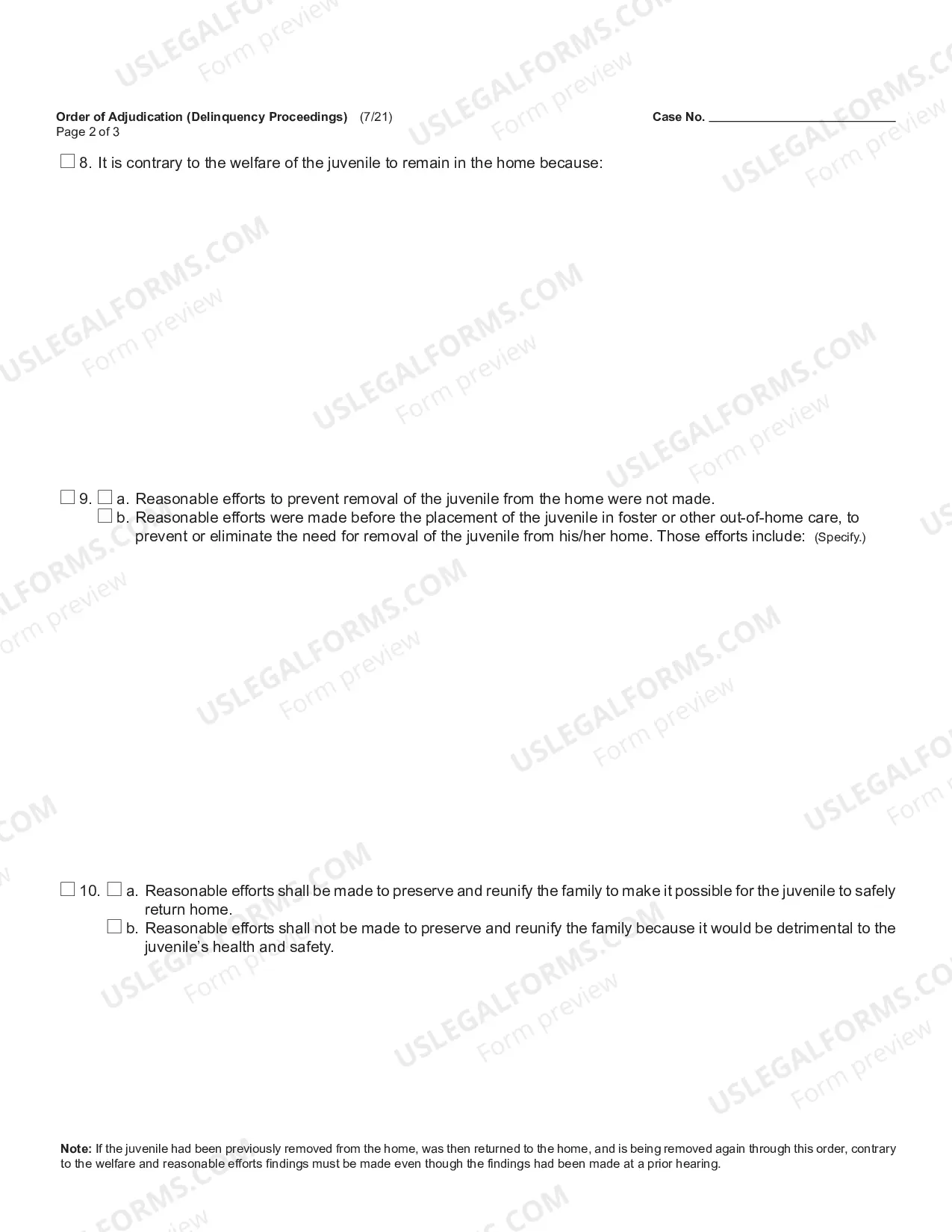 Preview Order of Adjudication (Delinquency Proceedings)