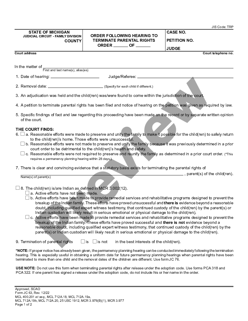 Printable Termination Of Parental Rights Form For Voluntary US Legal Forms