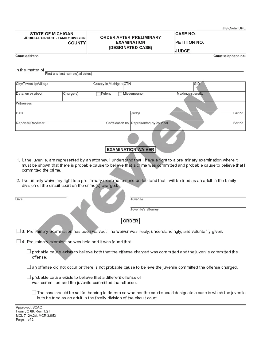 Michigan Order After Preliminary Examination - Designated Case | US ...