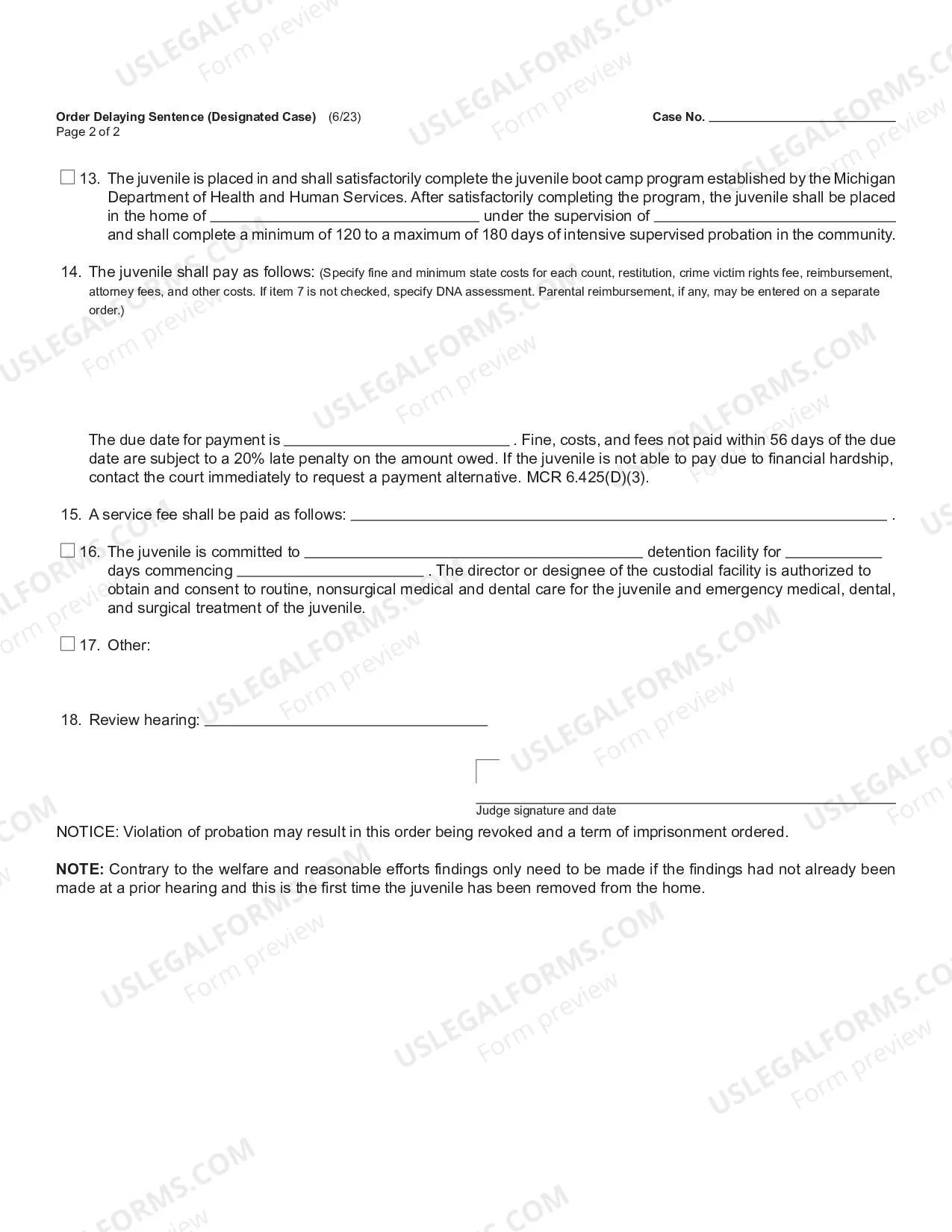 Preview Order Delaying Sentence (Designated Case)