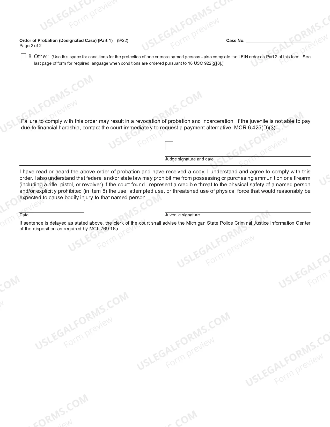 Preview Order of Probation (Designated Case)