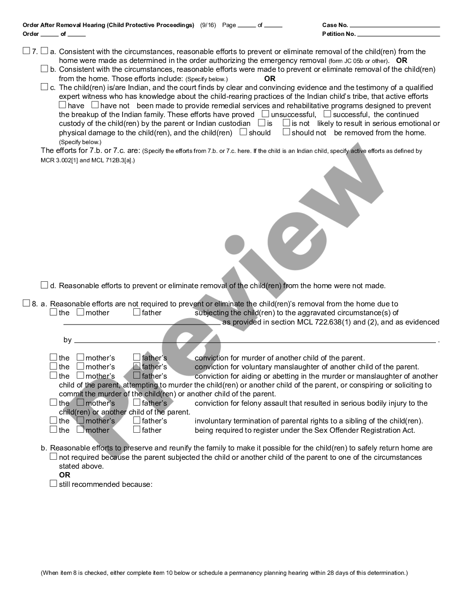 page 1 Order Following Emergency Removal Hearing - Child Protective Proceedings preview