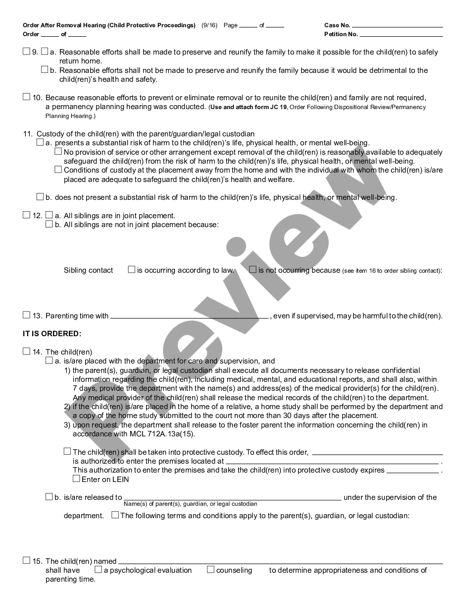 page 2 Order Following Emergency Removal Hearing - Child Protective Proceedings preview