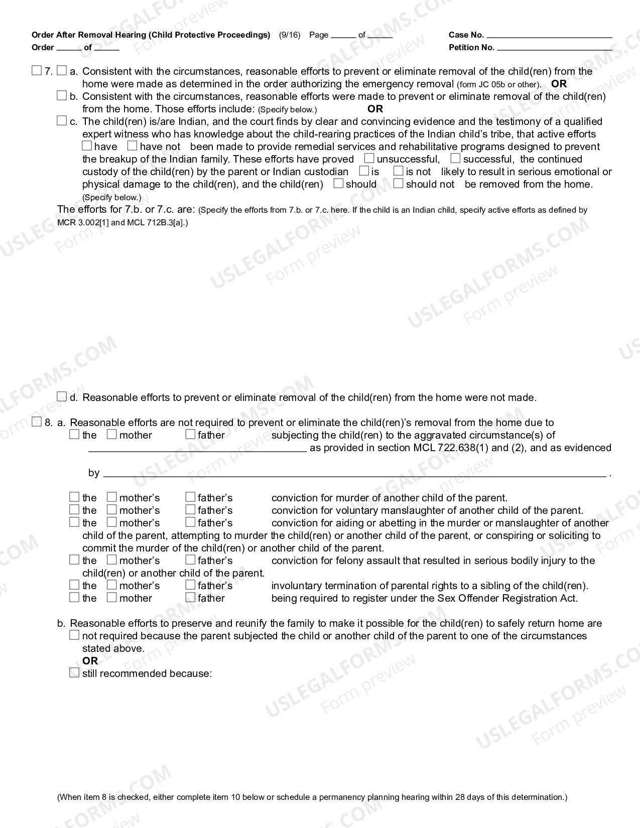 Preview Order After Removal Hearing (Child Protective Proceedings)