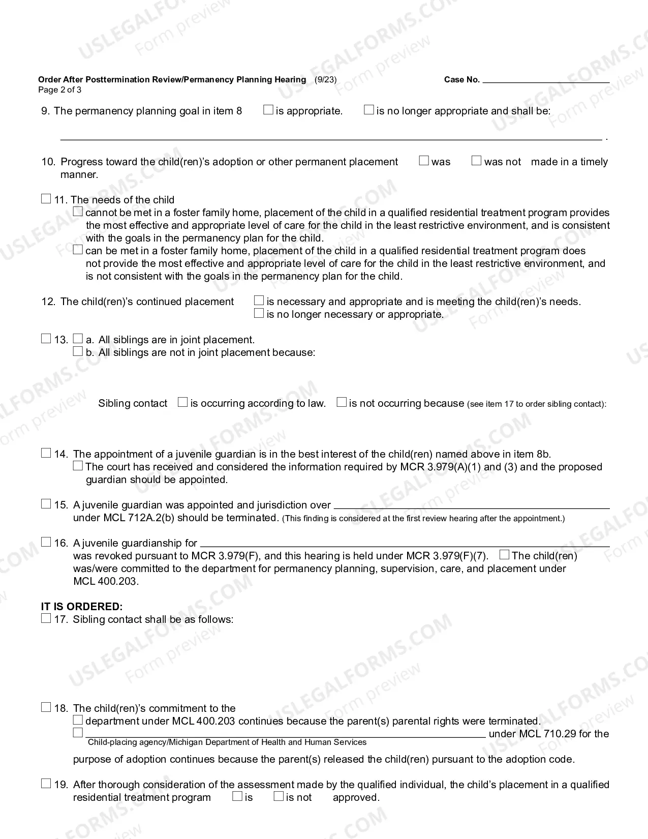 Preview Order After Post-Termination Review Or Permanency Planning Hearing