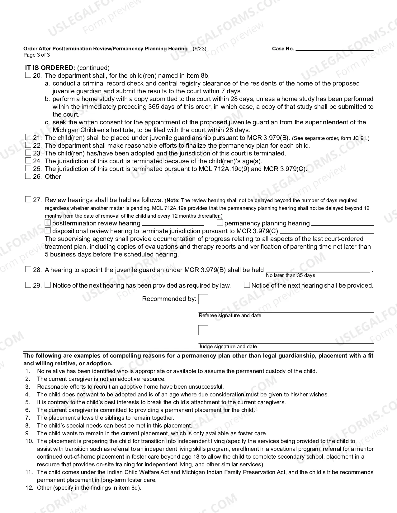 Preview Order After Post-Termination Review Or Permanency Planning Hearing