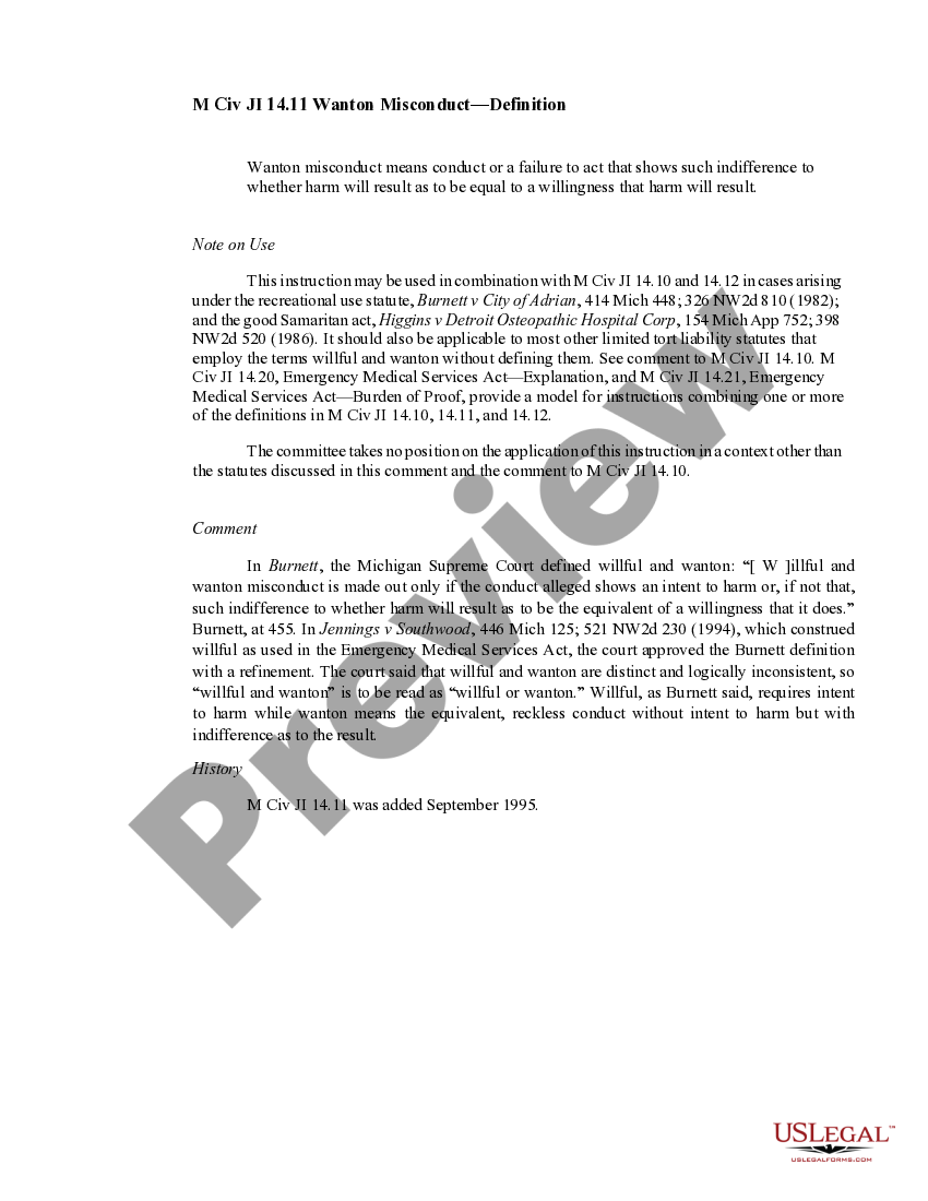 Michigan Wanton MisconductDefinition US Legal Forms