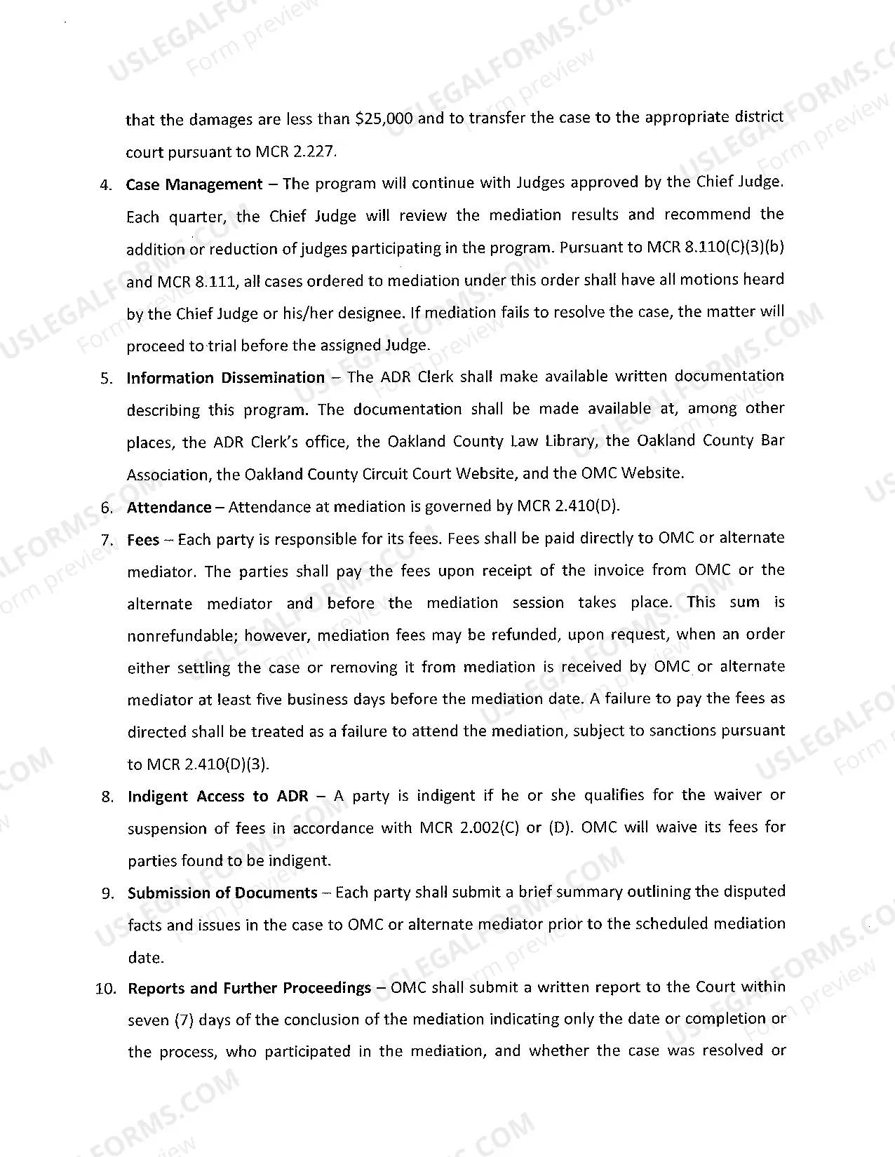 Preview Mediation Plan for Cases Evaluated for an Amount Not to Exceed $25,000