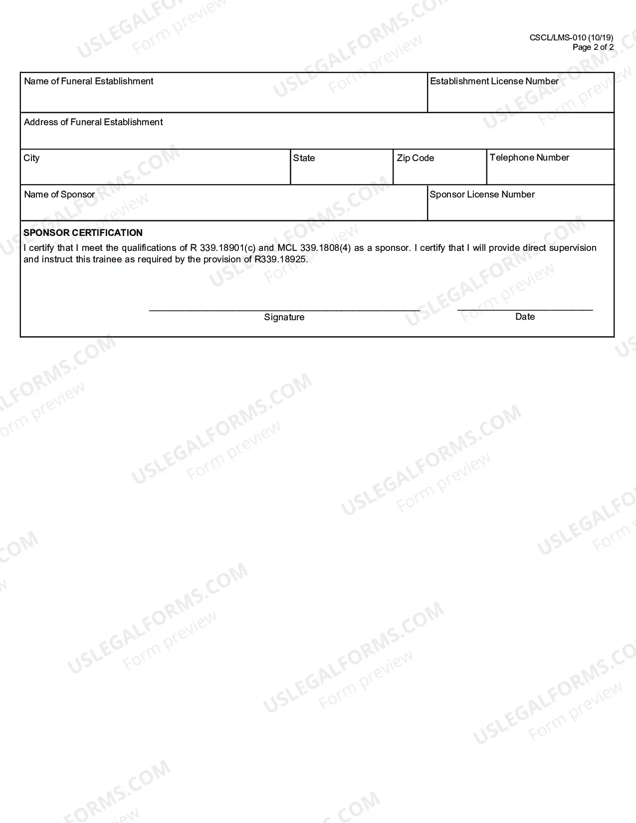 Preview Application For Mortuary Science Resident Trainee License, Relicensure &Change of Sponsor