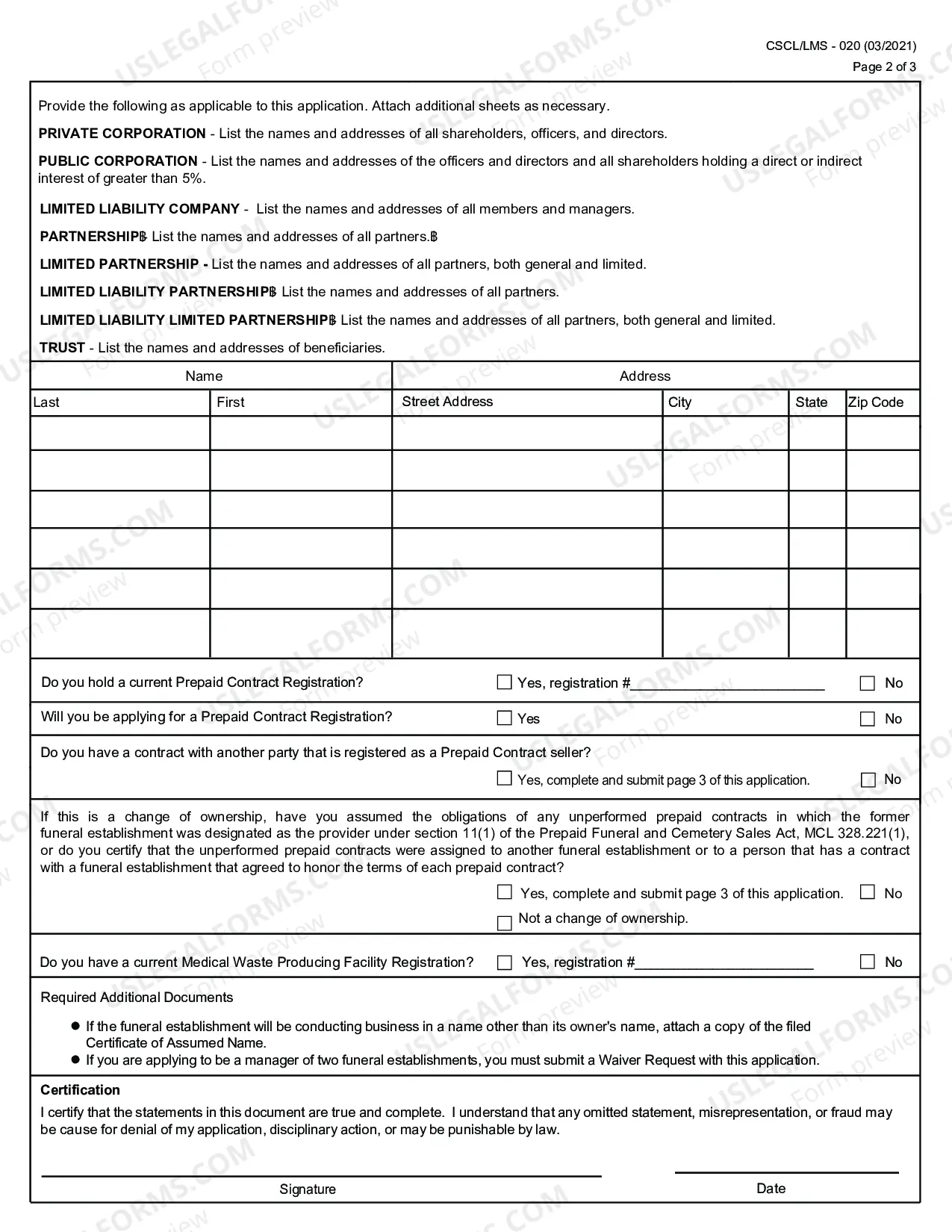 Preview Funeral Establishment License, Relicensure And ChangeOfName And/Or Manager Application