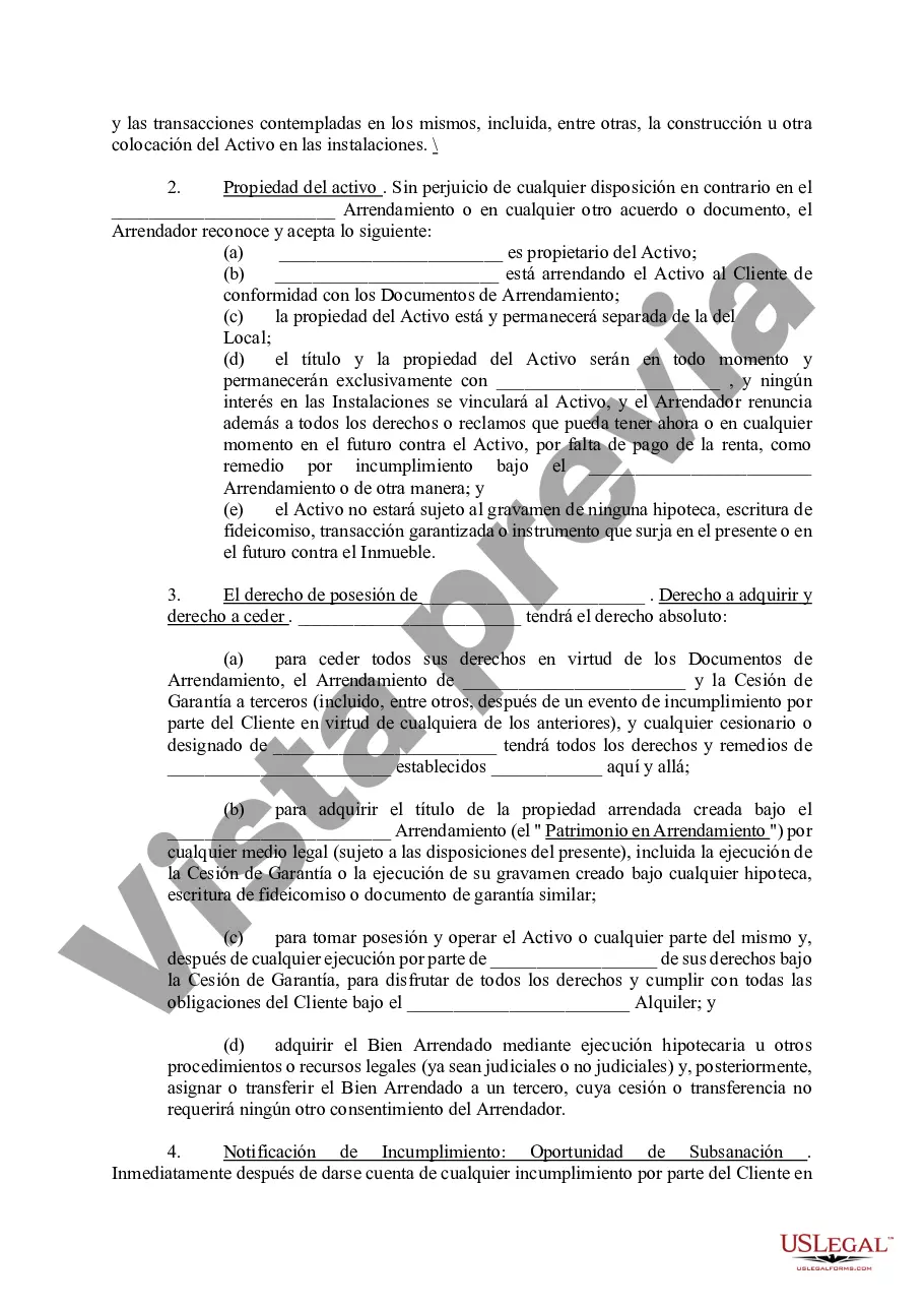 Preview Consentimiento para la cesión colateral de los derechos de arrendamiento del arrendatario