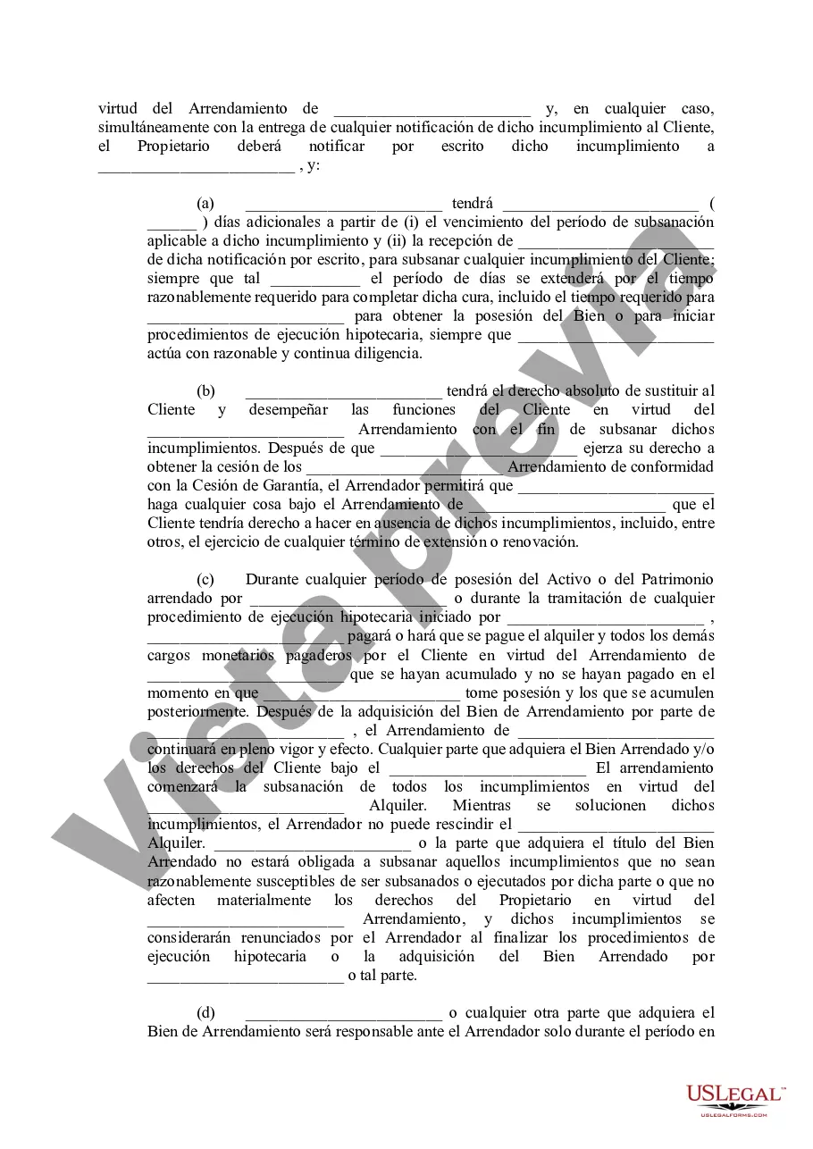 Preview Consentimiento para la cesión colateral de los derechos de arrendamiento del arrendatario