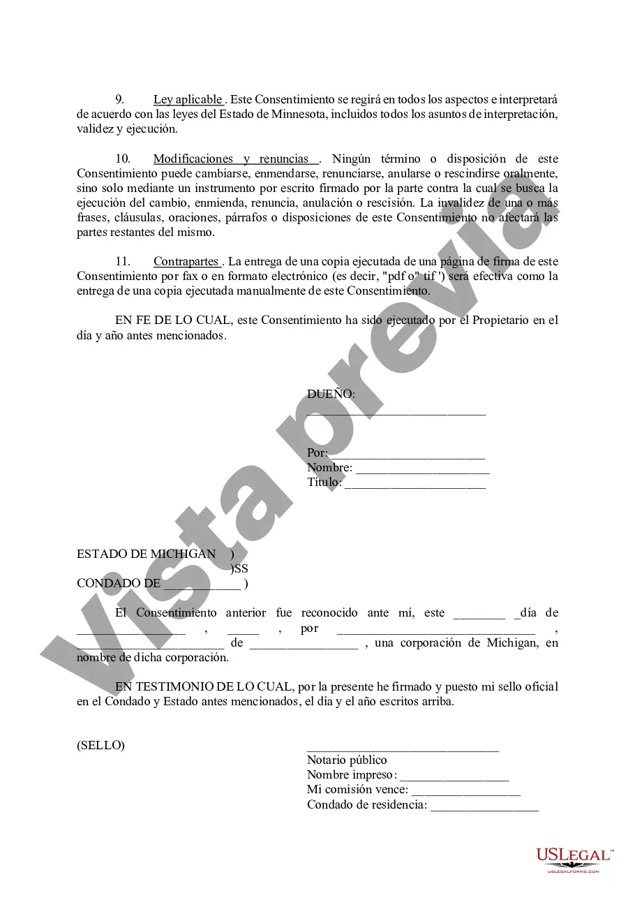 Preview Consentimiento para la cesión colateral de los derechos de arrendamiento del arrendatario