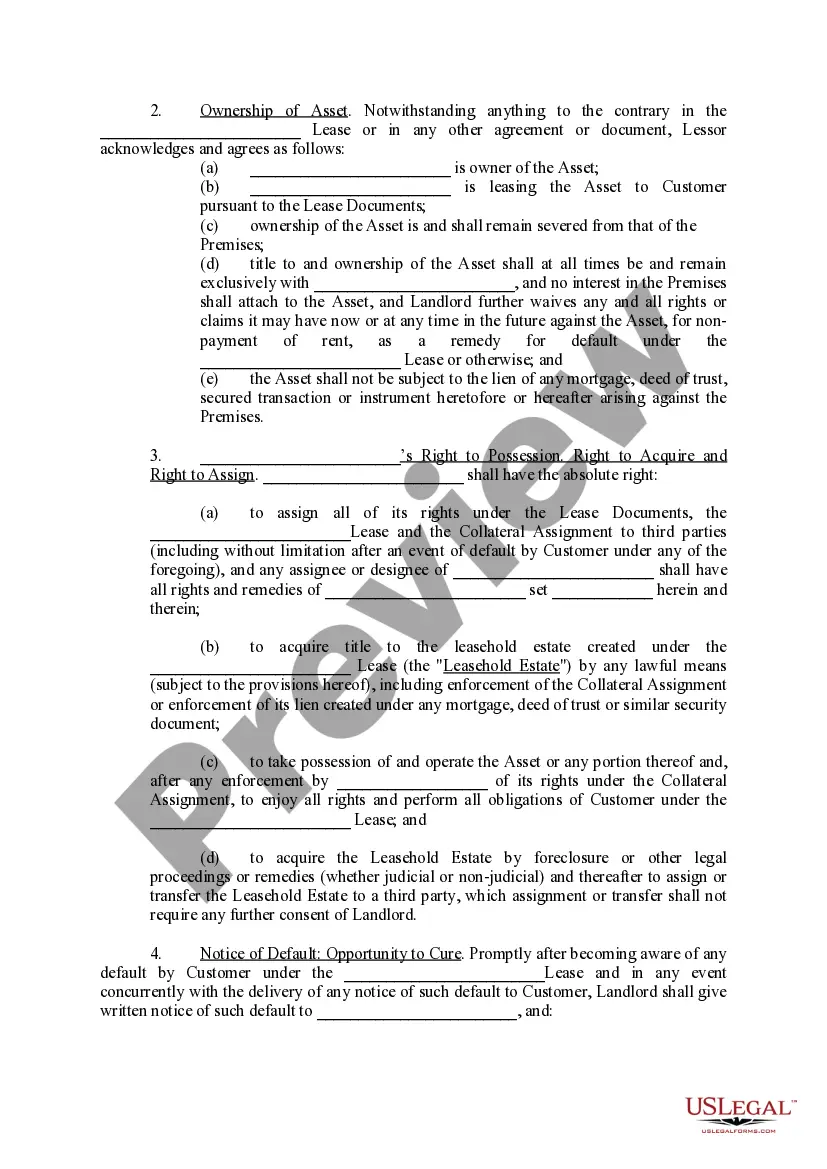 Preview Consent to Collateral Assignment of Tenant's Leasehold Interests