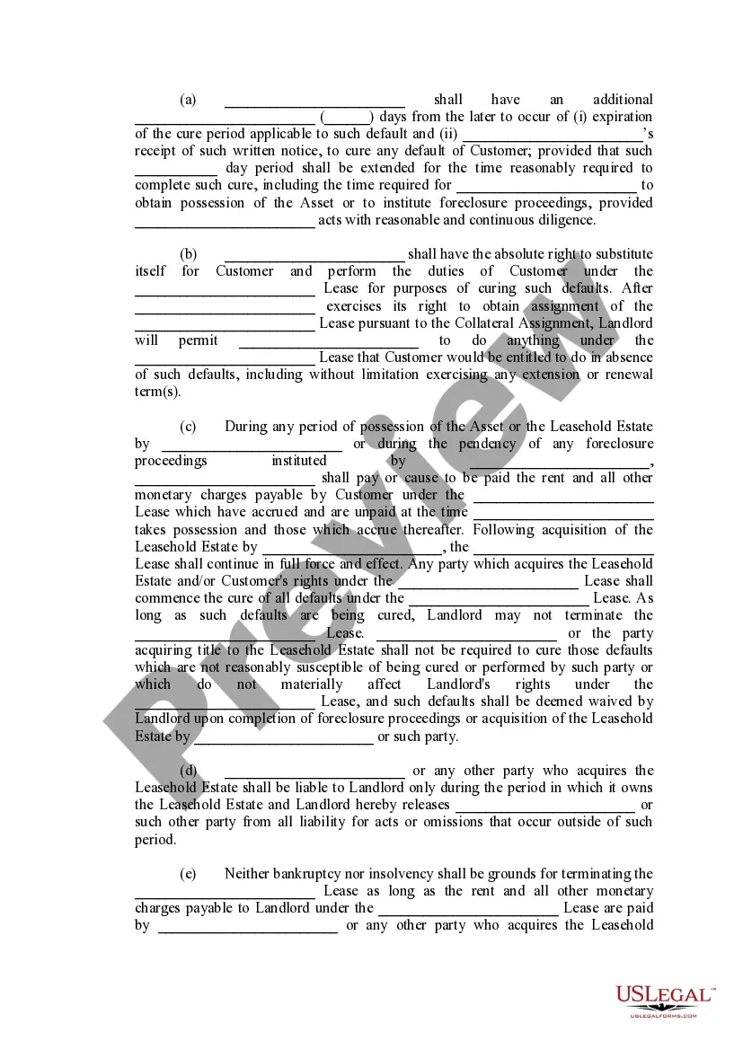 Preview Consent to Collateral Assignment of Tenant's Leasehold Interests