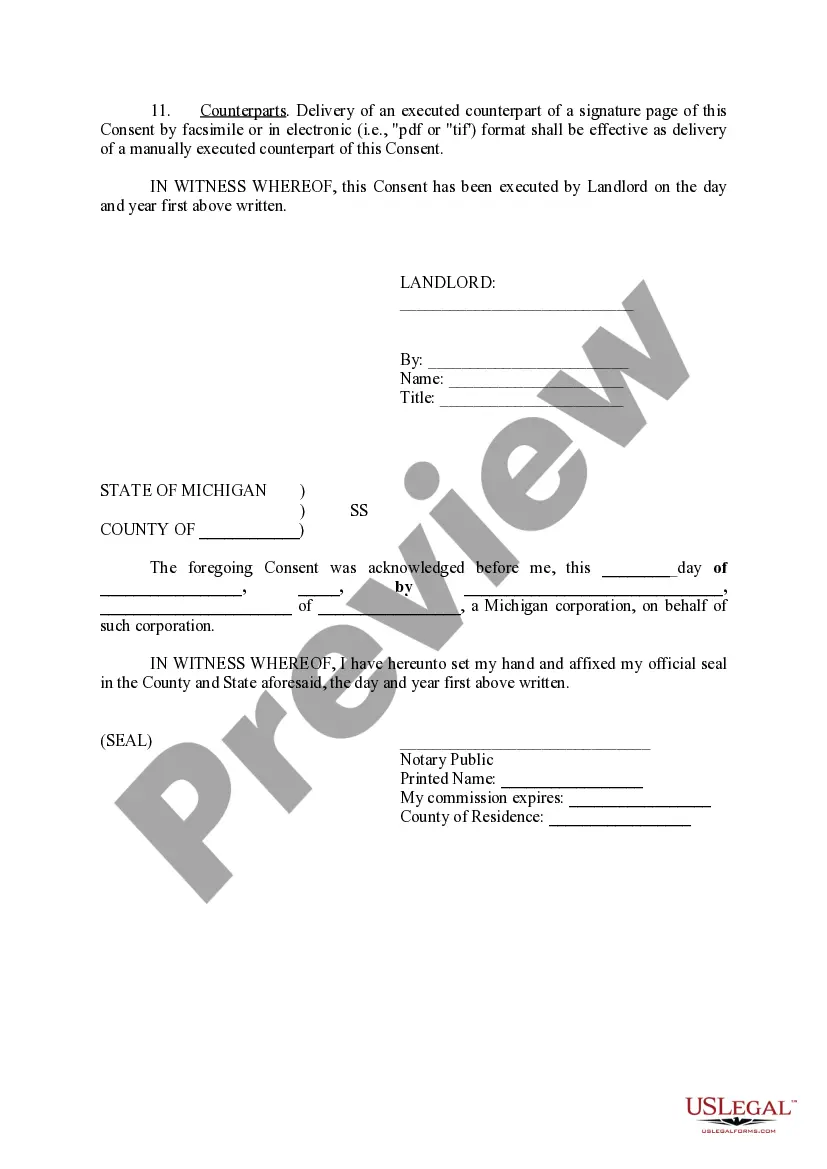 Preview Consent to Collateral Assignment of Tenant's Leasehold Interests