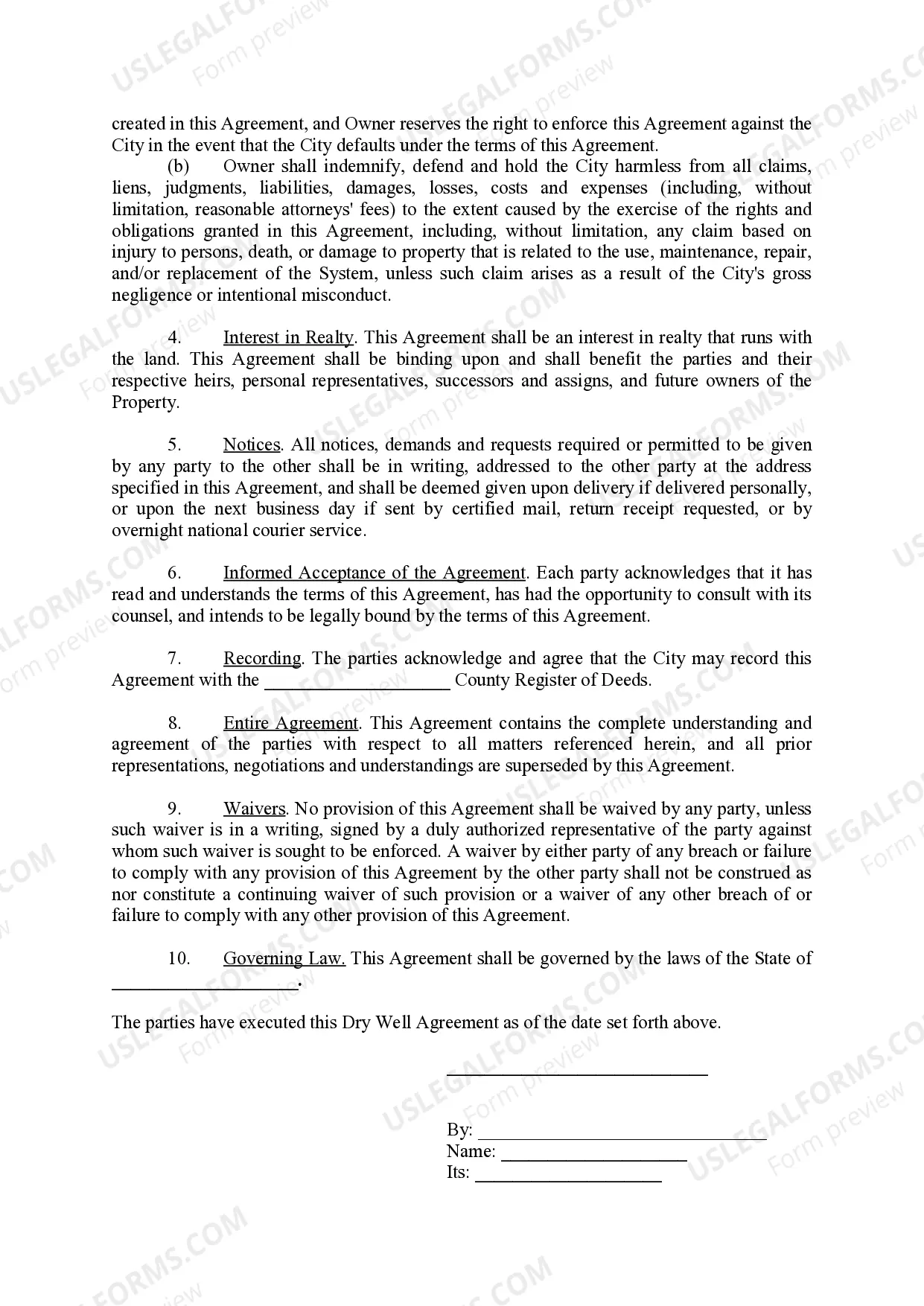 Preview Dry Well Agreement