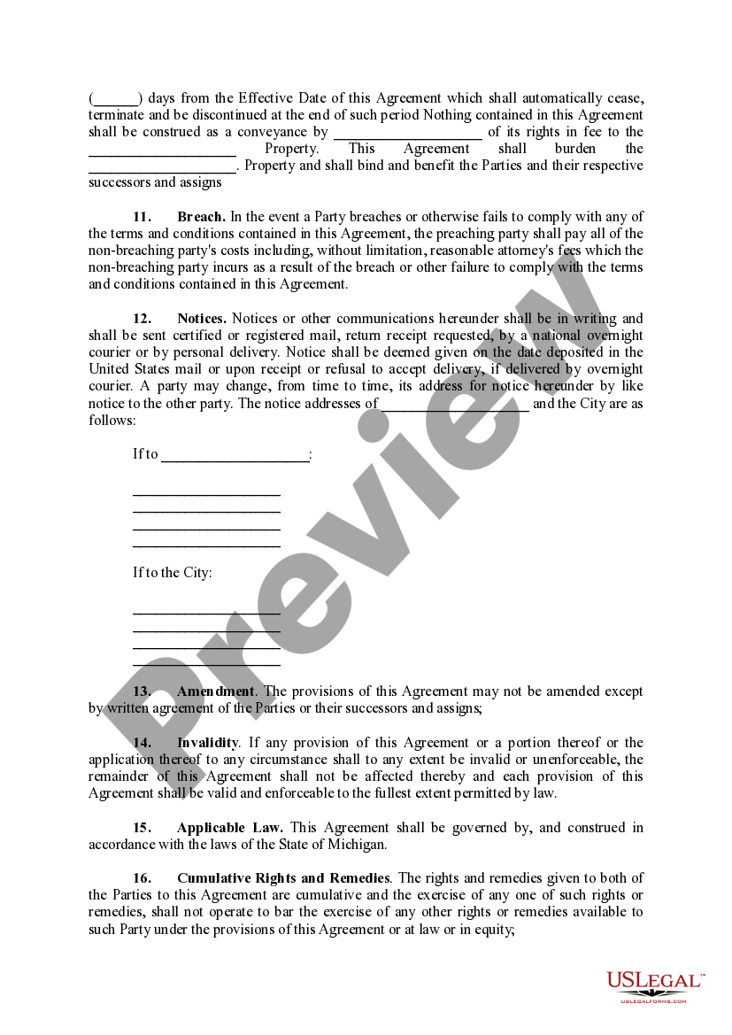 Michigan Easement Agreement US Legal Forms