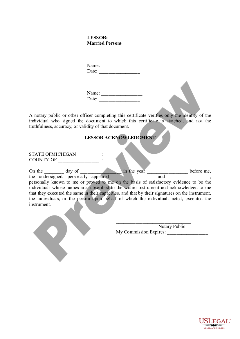 Michigan Memorandum Of Option And Ground Lease Agreement Us Legal Forms 6351