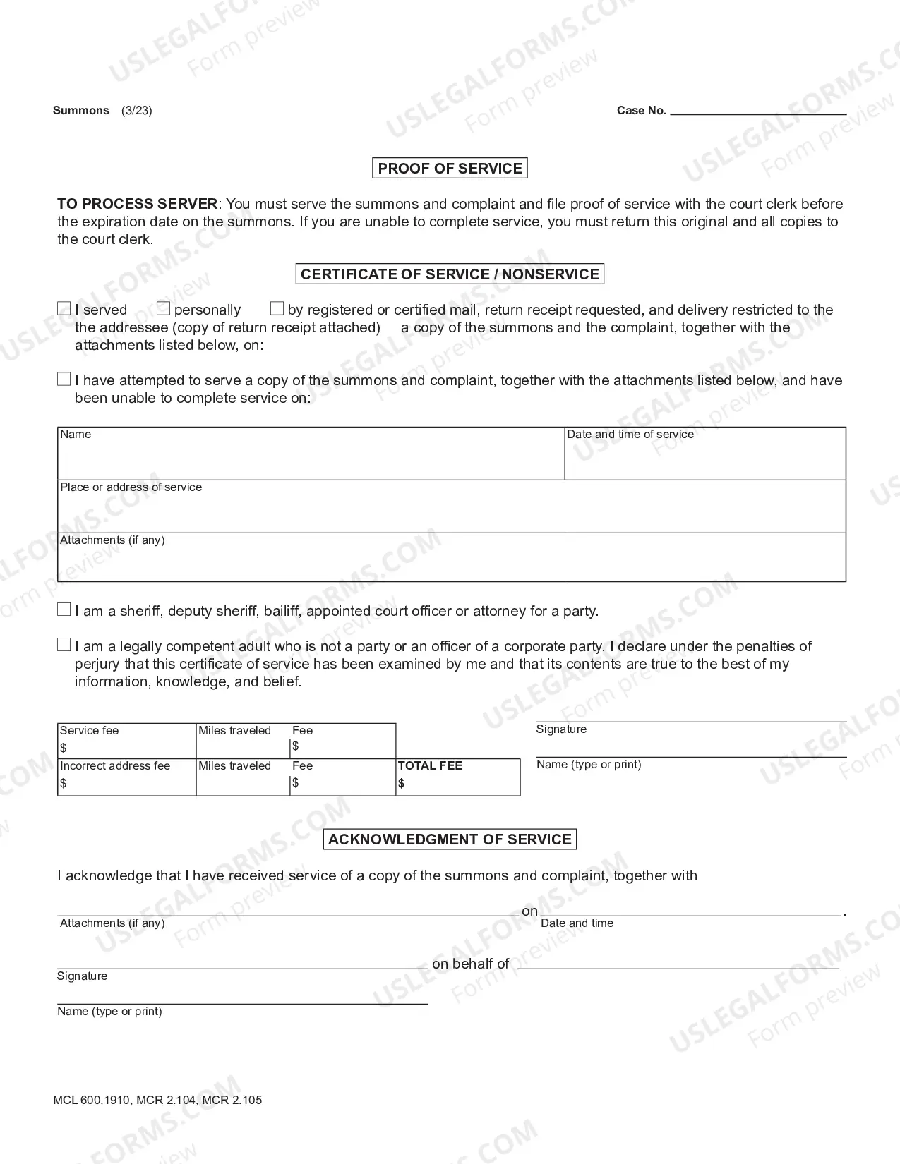 Preview Summons and Complaint