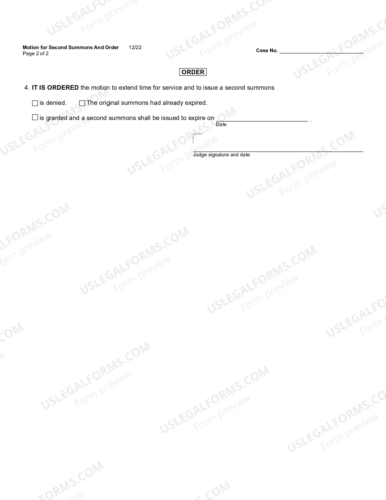 Preview Motion for Second Summons and Order