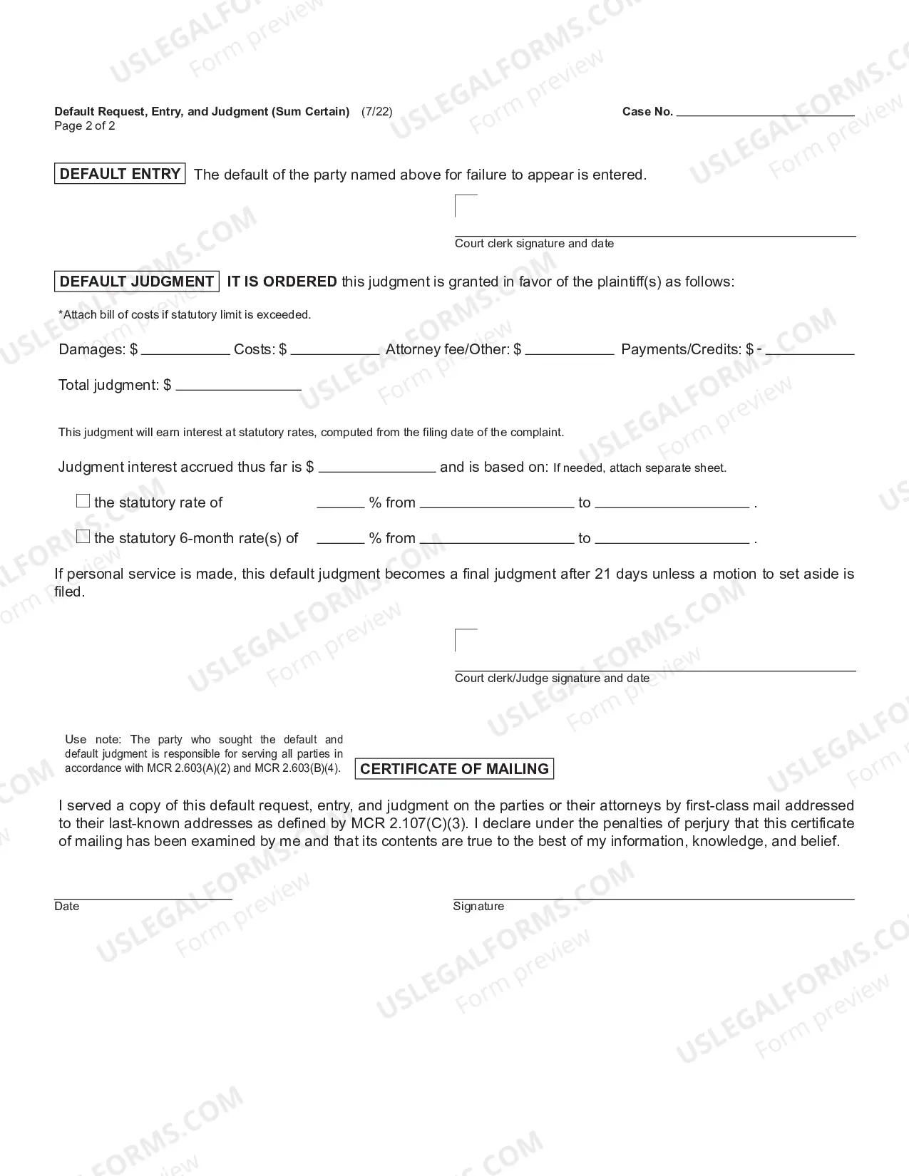 Preview Default Request, Affidavit, Entry, and Judgment (Sum Certain)