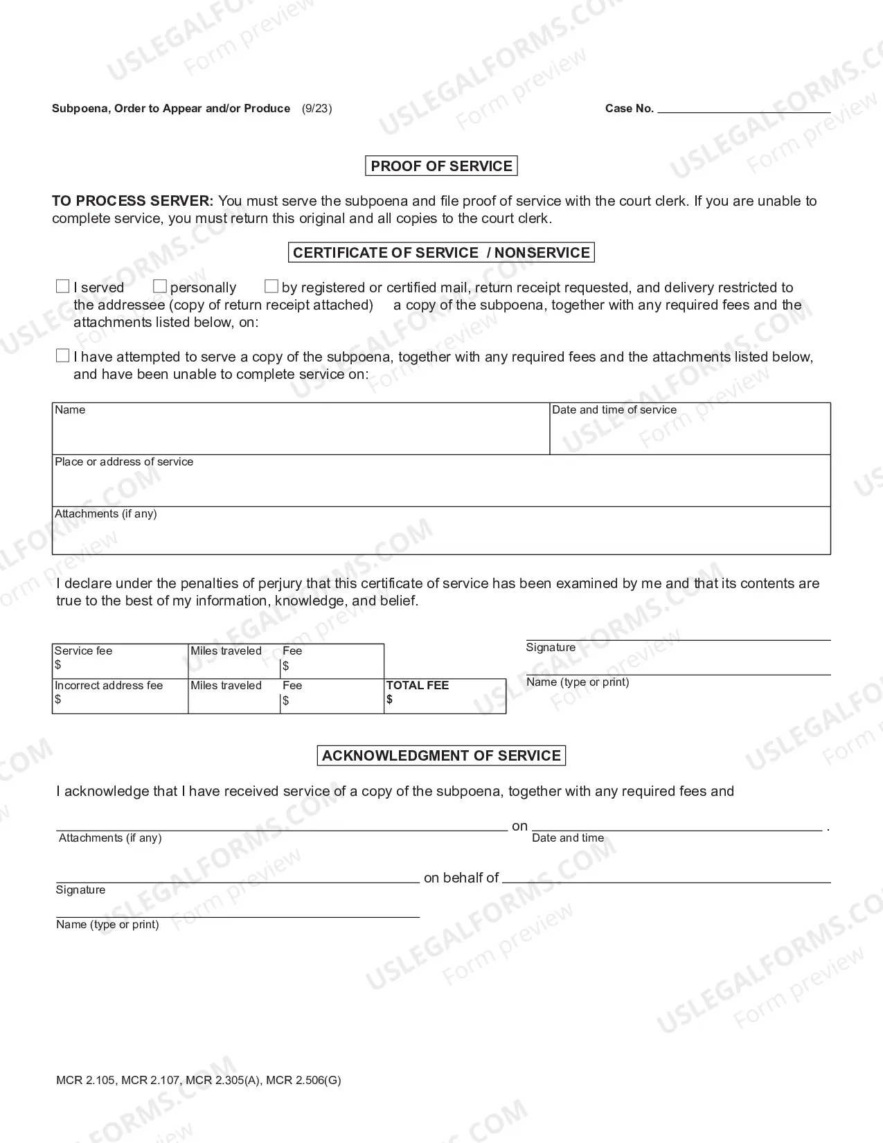 Preview Subpoena, Order to Appear and or Produce