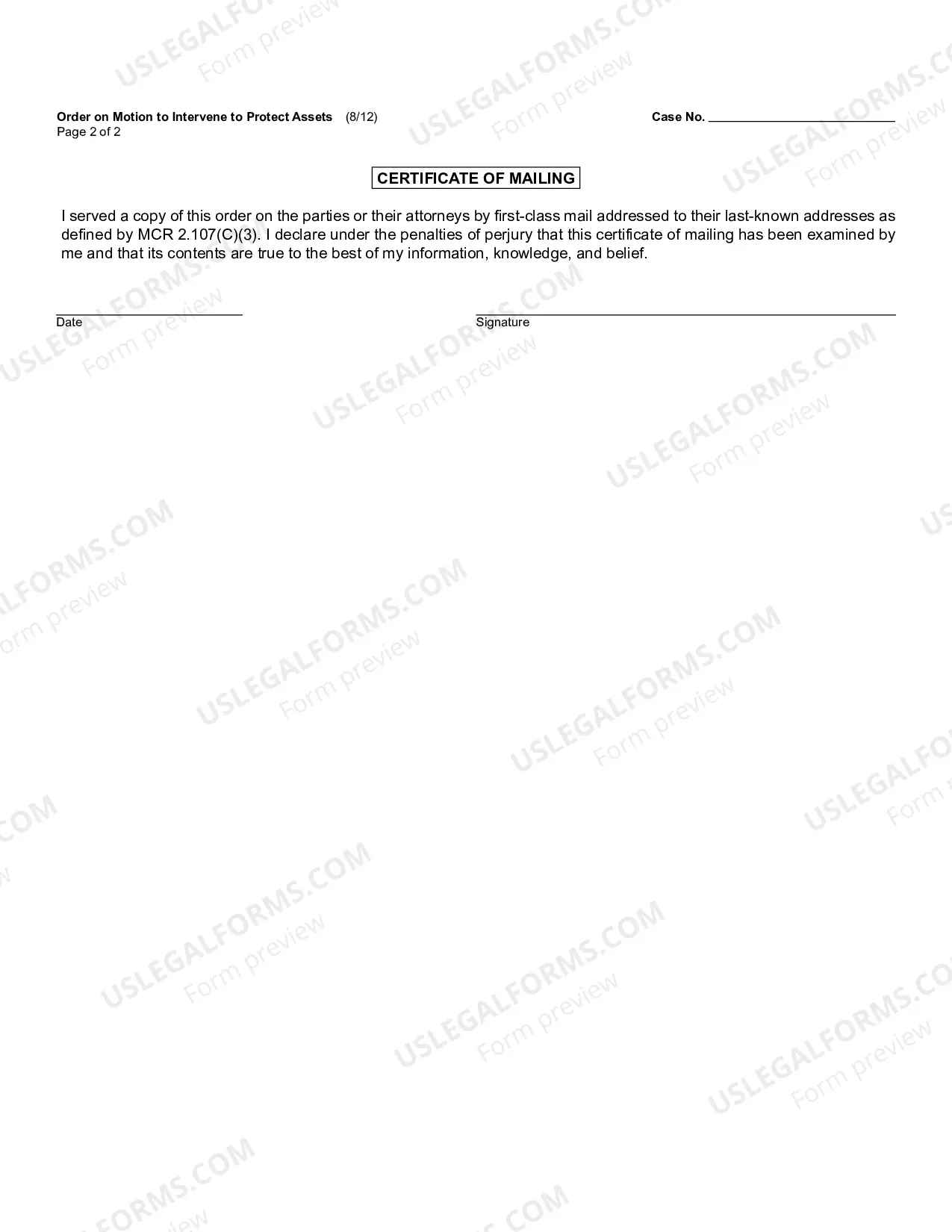 Preview Order on Motion to Intervene to Protect Assets