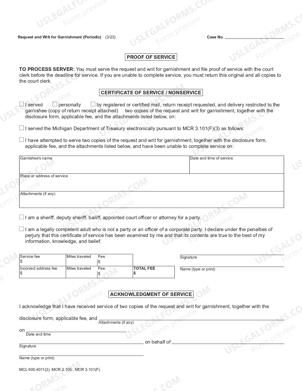 Preview Request And Writ For Garnishment (Periodic)