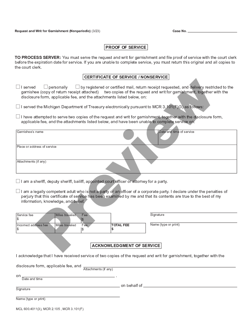 Michigan Request and Writ for Garnishment - Nonperiodic - Non Periodic ...