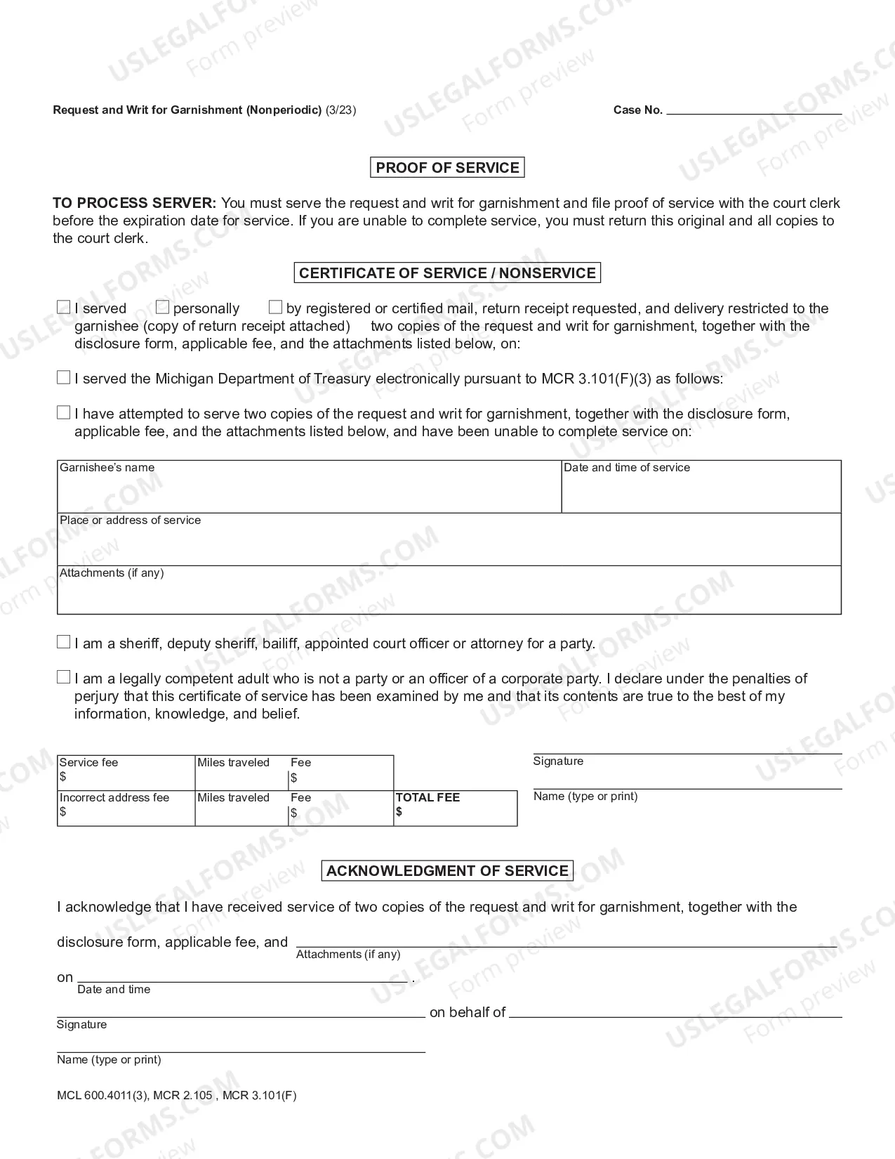 Preview Request And Writ For Garnishment (Non Periodic)