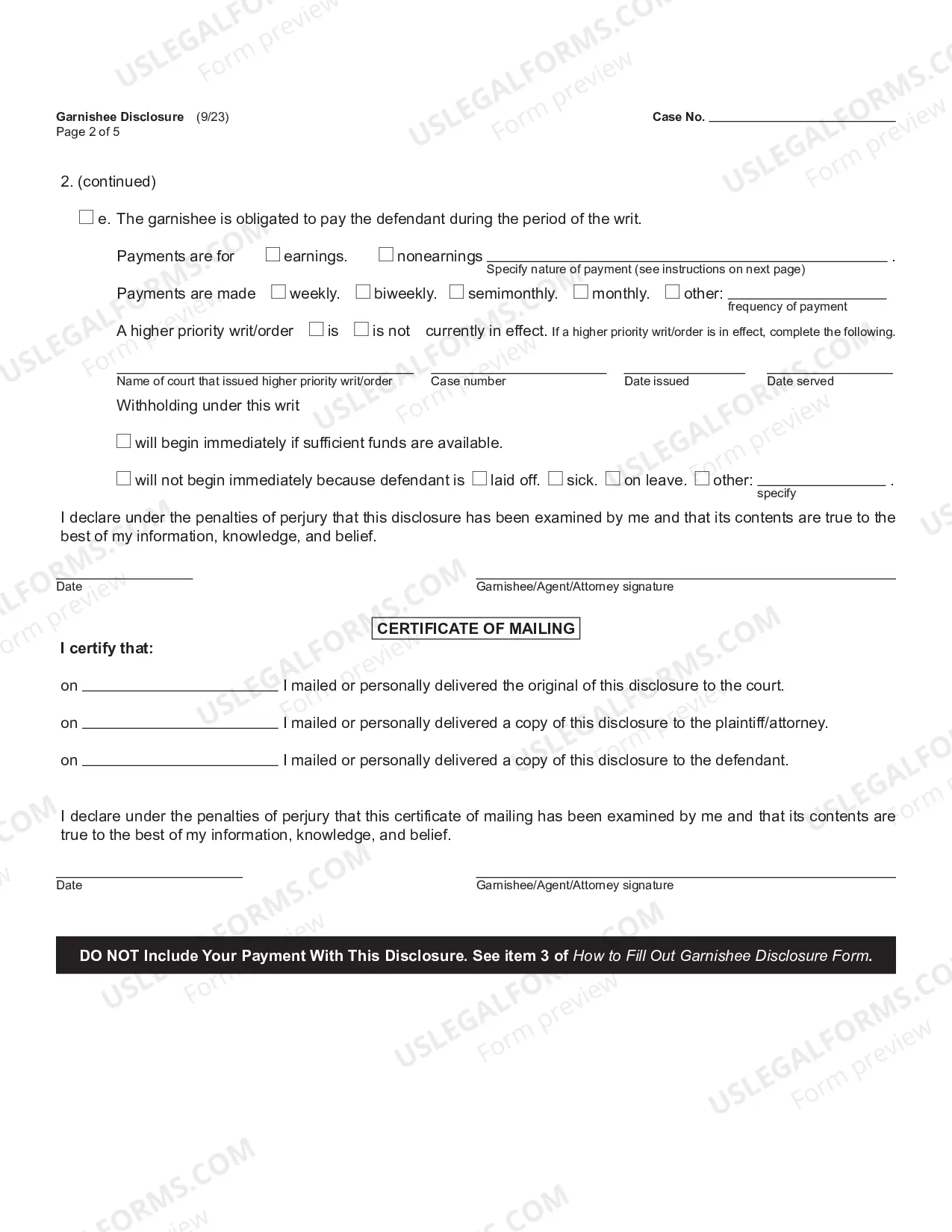 Preview Garnishee Disclosure