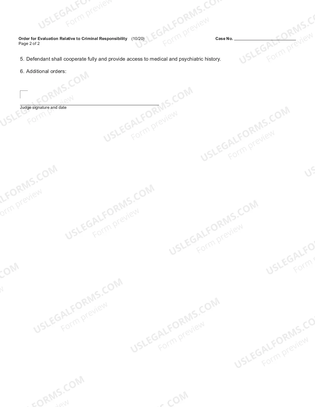 Preview Order for Evaluation Relative to Criminal Responsibility