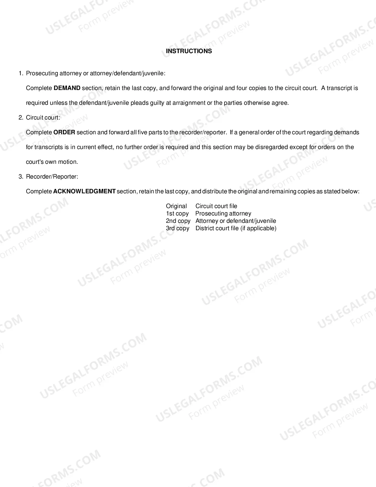 Preview Demand/Waiver for Transcript of Preliminary Examination