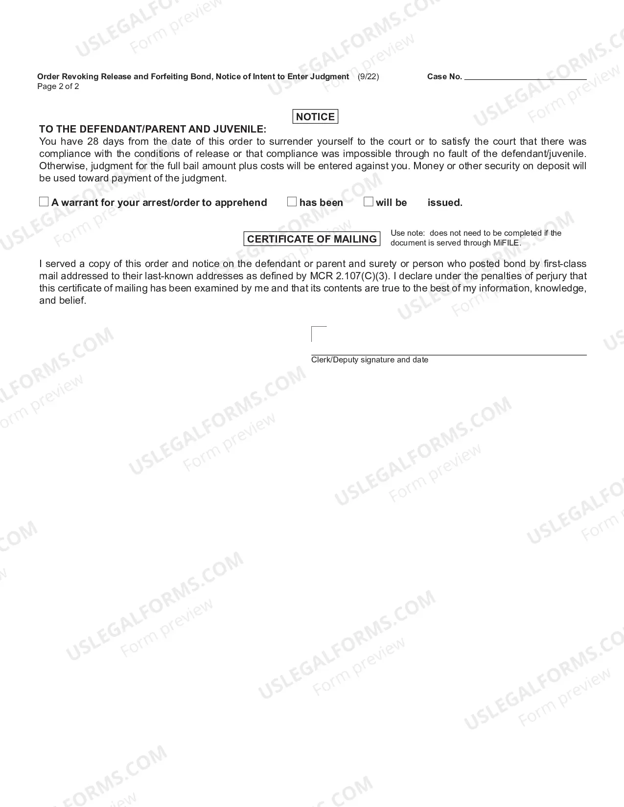 Preview Order Revoking Release and Forfeiting Bond, Notice of Intent to Enter Judgment