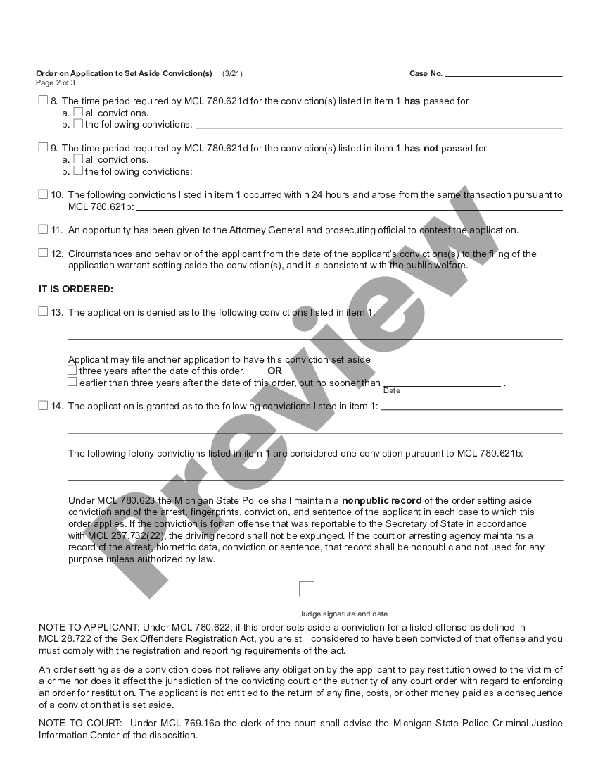 Order To Set Aside Conviction Michigan With Application US Legal Forms
