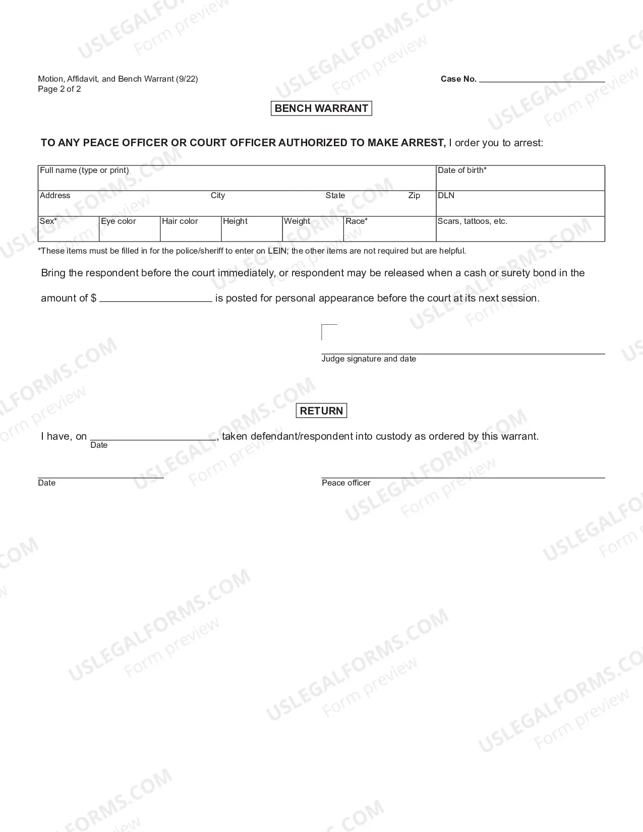 Preview Motion - Affidavit and Bench Warrant