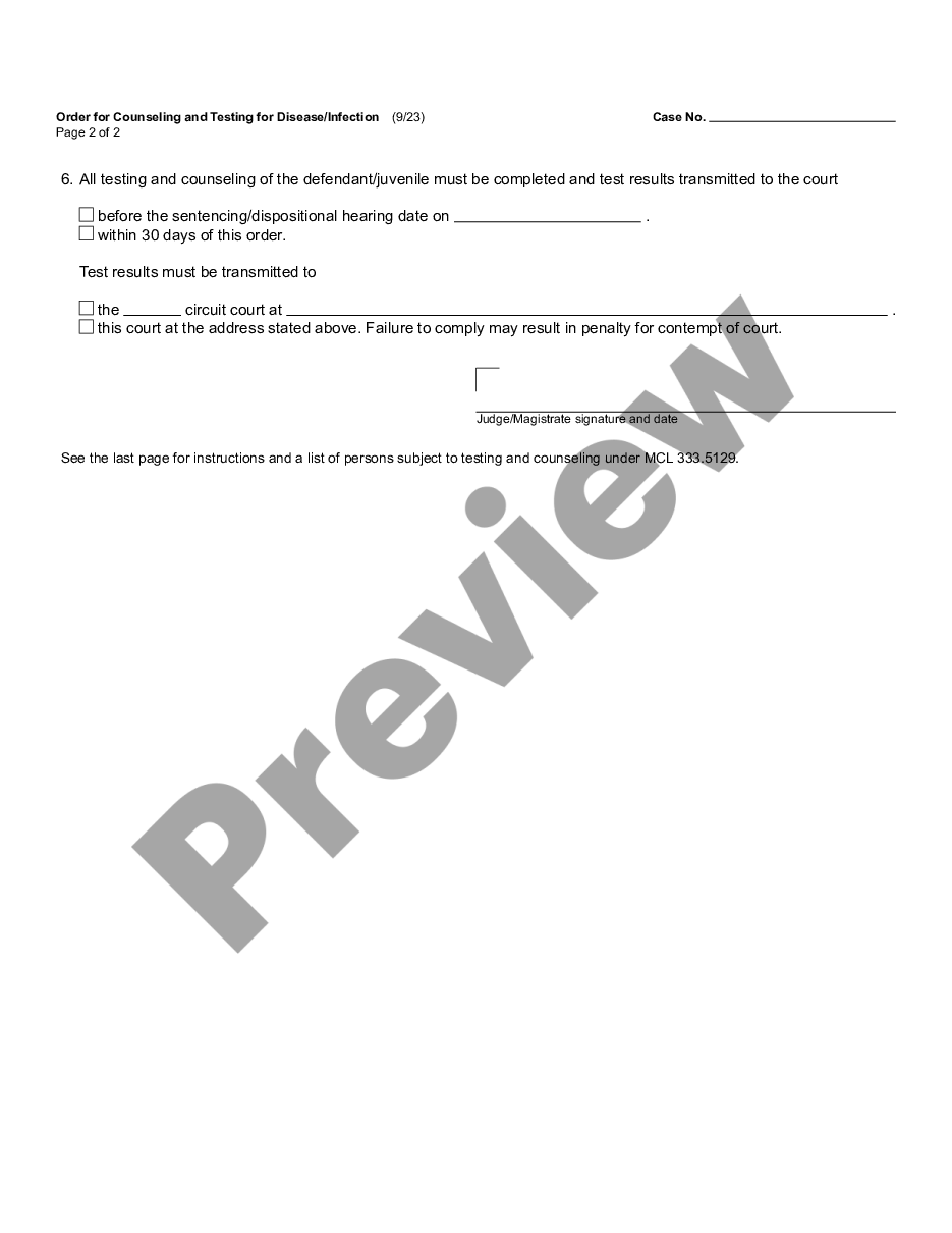 page 1 Order for Counseling and Testing for Disease - Infection preview