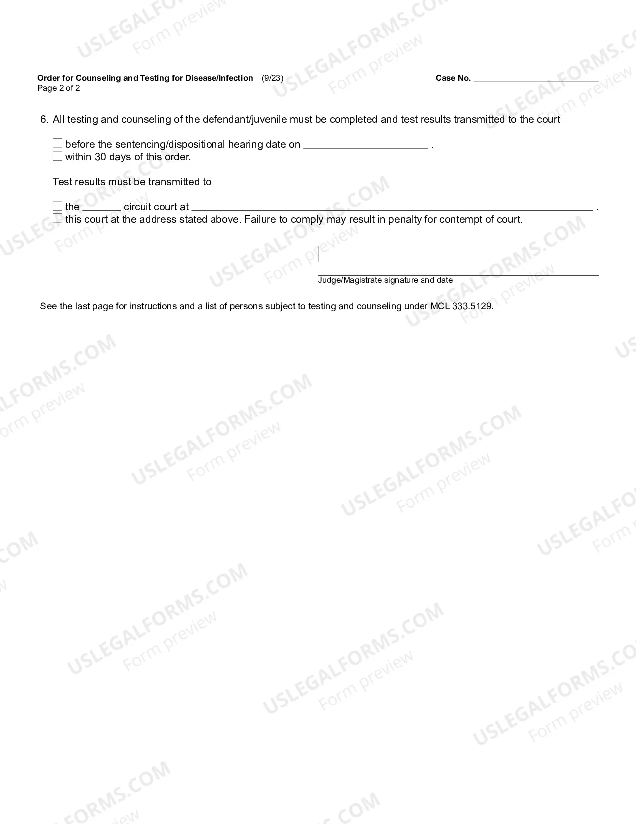 Preview Order for Counseling and Testing for Disease/Infection