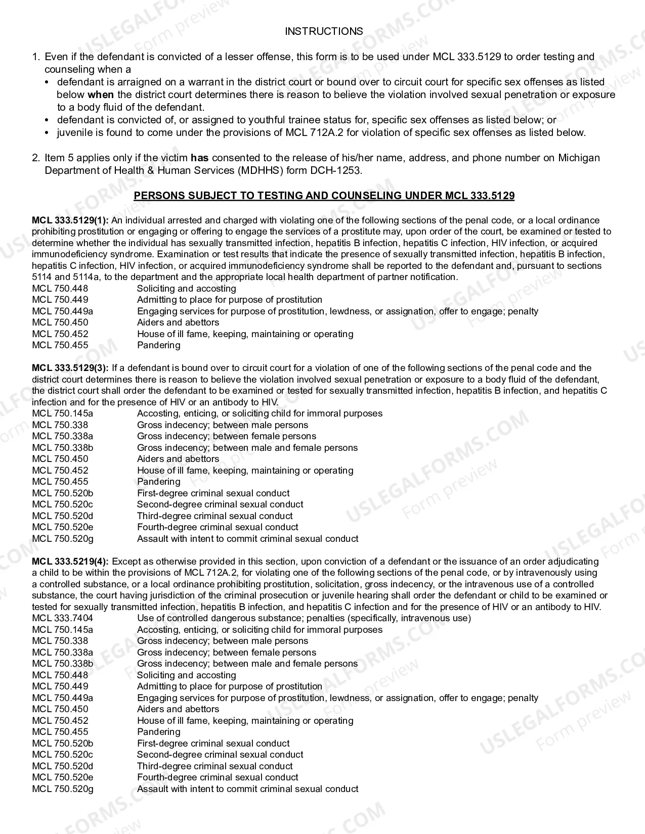 Preview Order for Counseling and Testing for Disease/Infection
