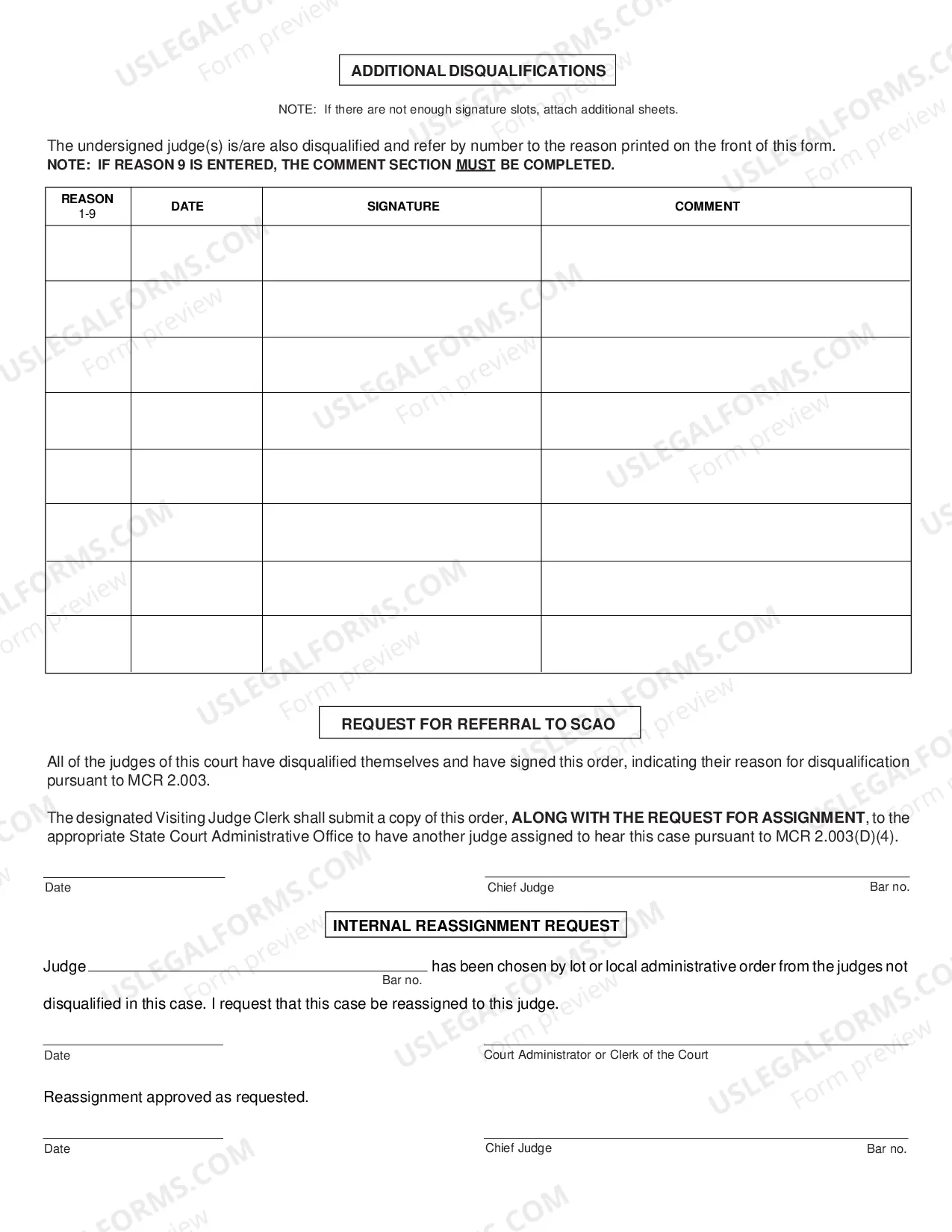 Preview Order of Disqualification - Reassignment
