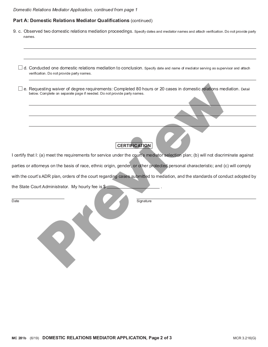 page 1 Domestic Relations Mediator Application preview