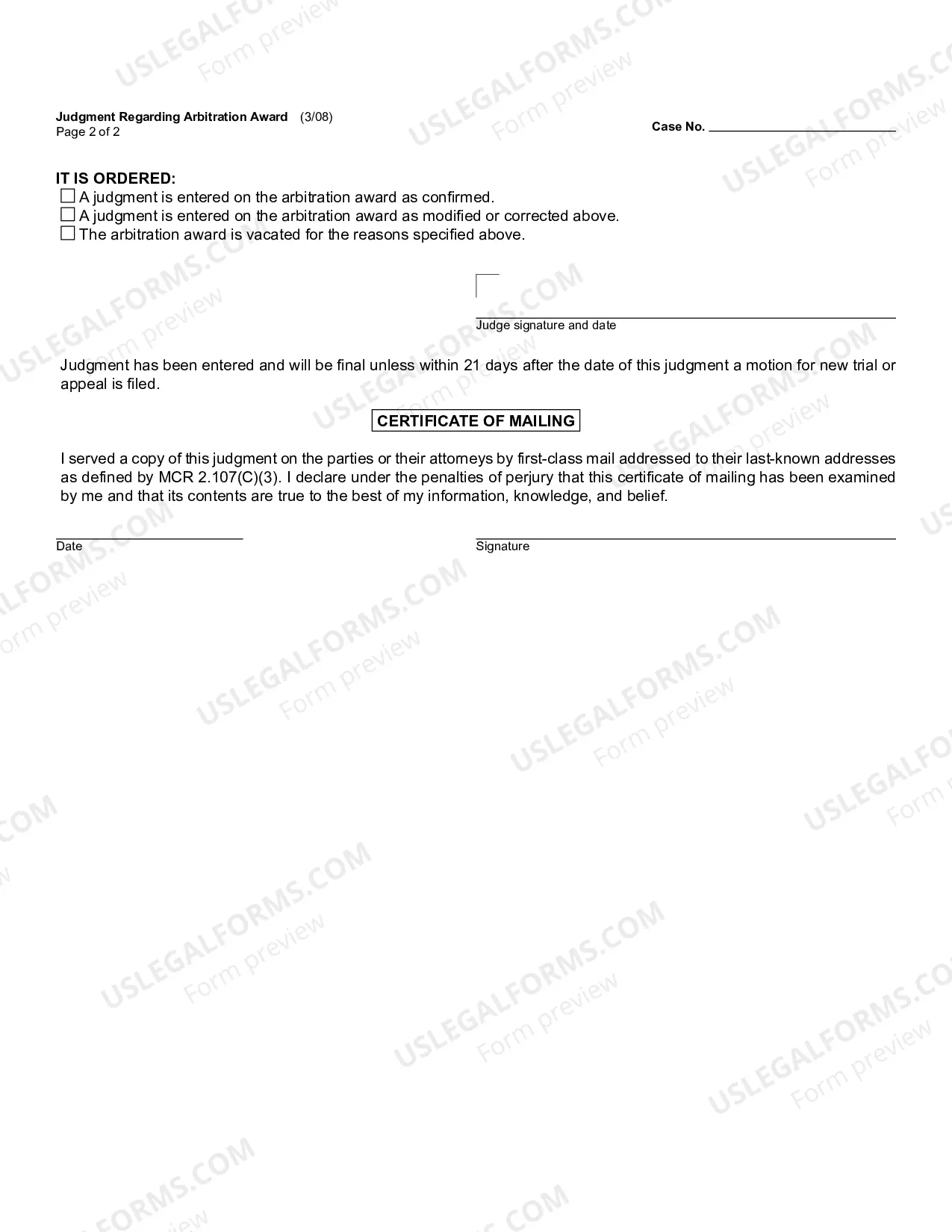 Preview Judgment Regarding Arbitration Award
