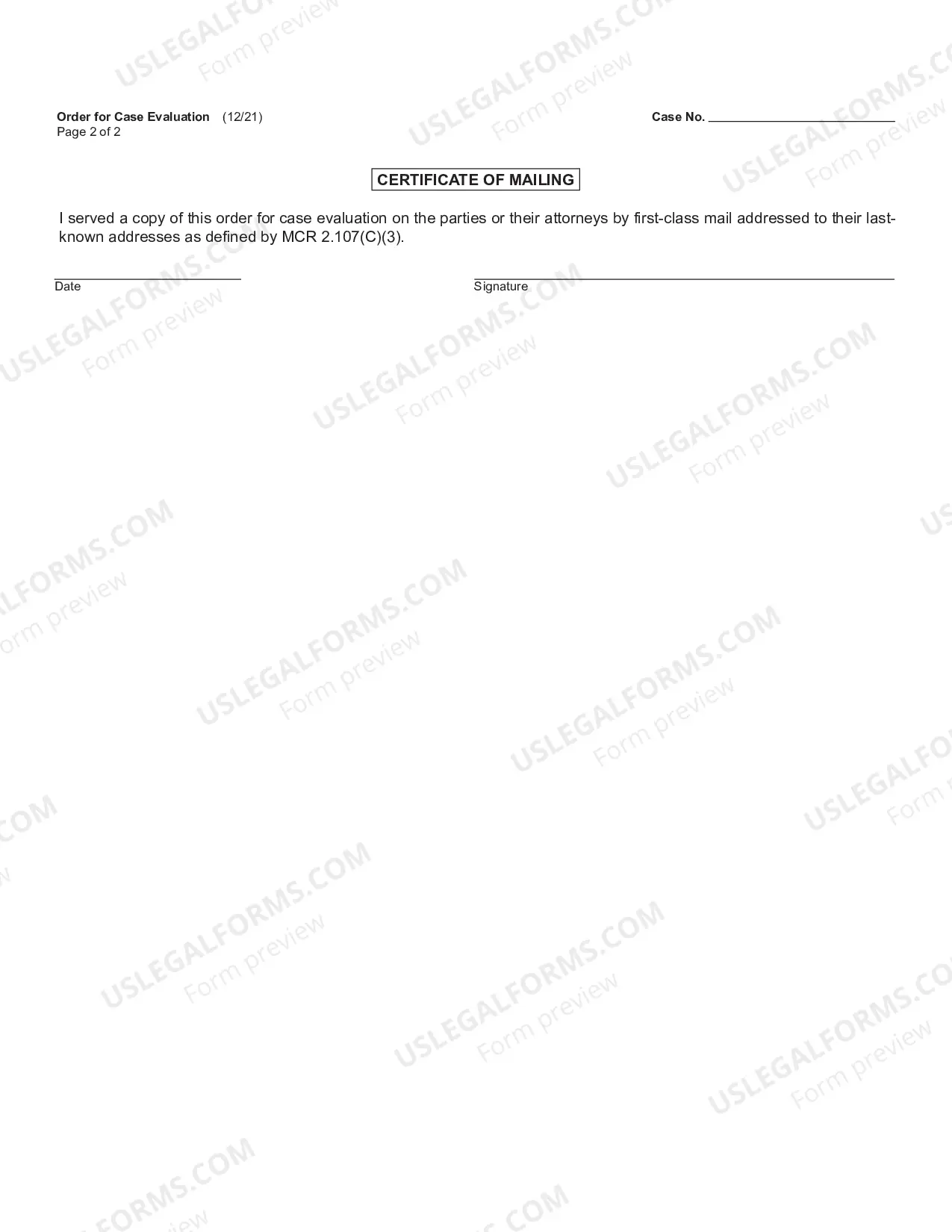 Preview Order For Case Evaluation