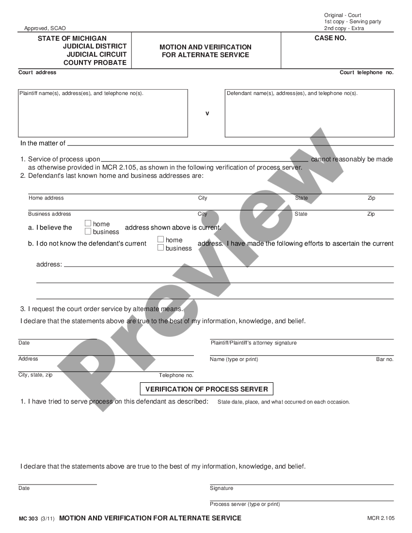 Michigan Motion And Verification For Alternate Service Motion And Verification For Alternate 1466