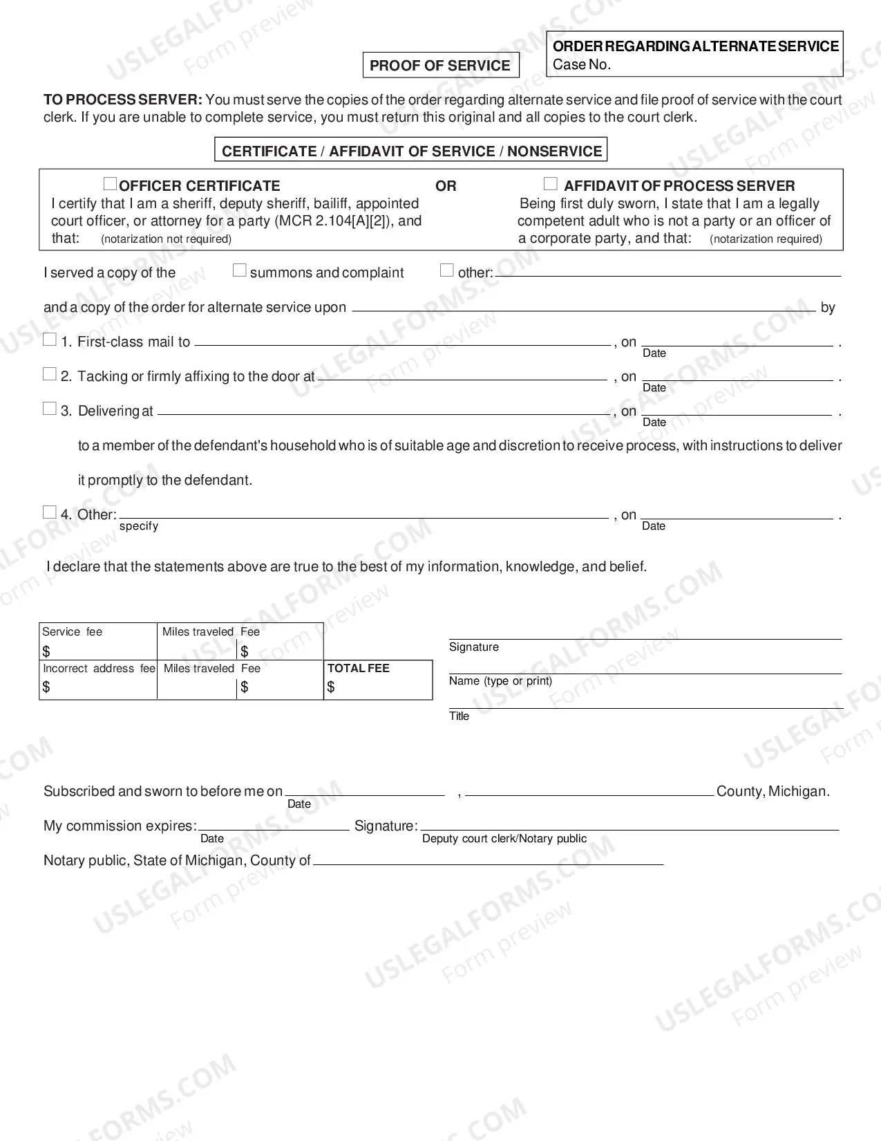 Preview Order for Alternate Service