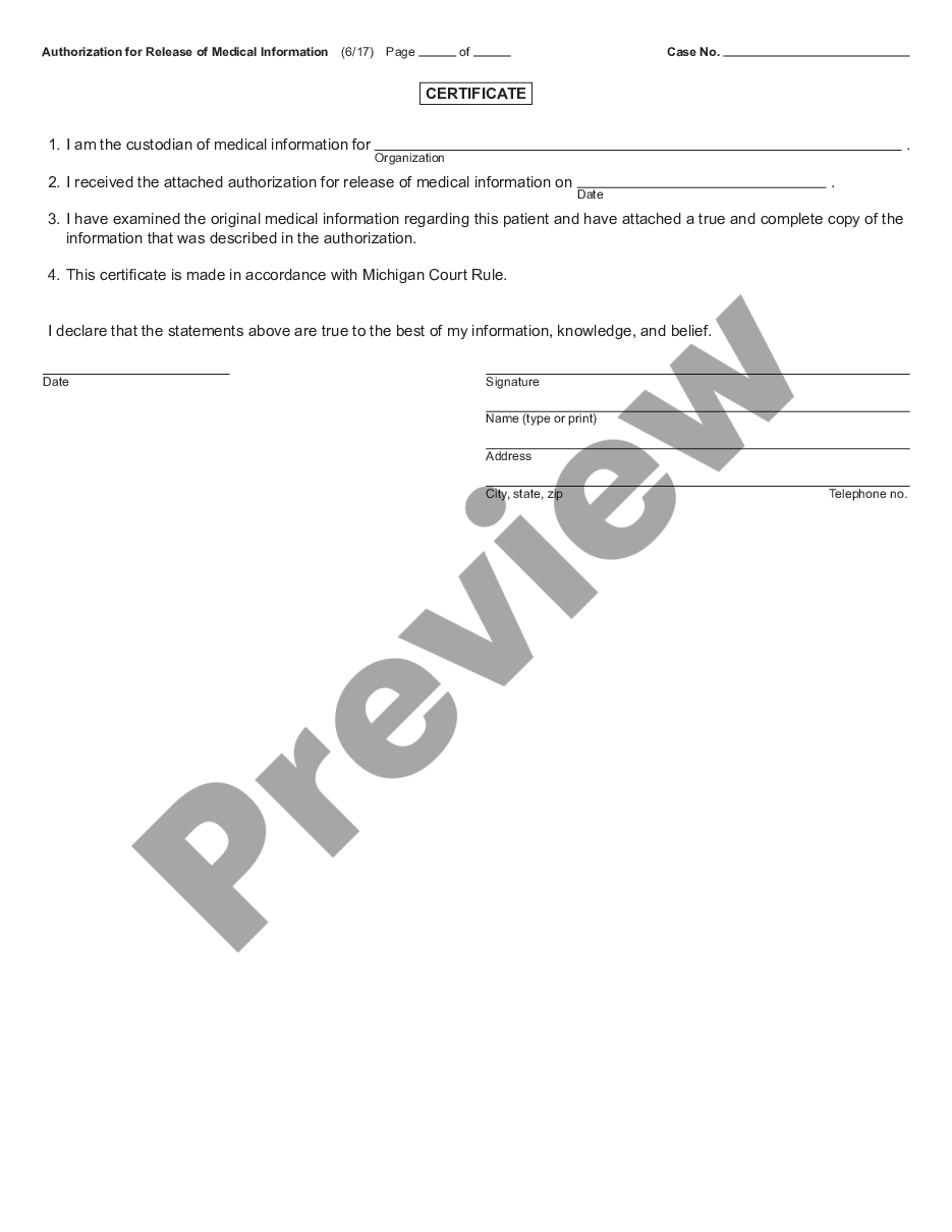 page 1 Authorization for Release of Medical Information preview