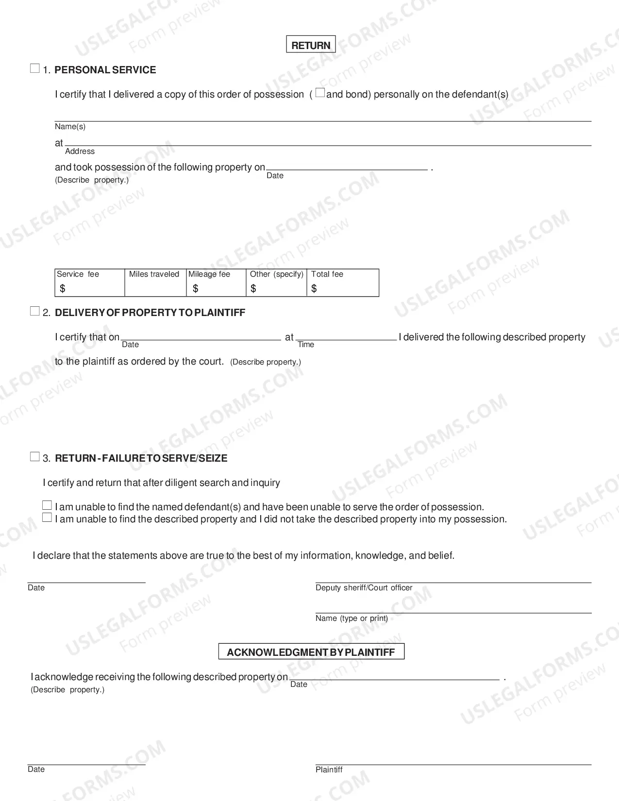 Preview Order of Possession Pending Judgment, Claim and Delivery